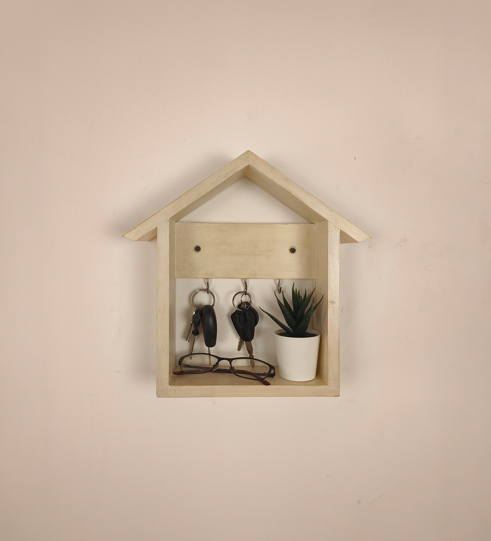 Torino Wooden Wall Shelf Organiser With Key Holders