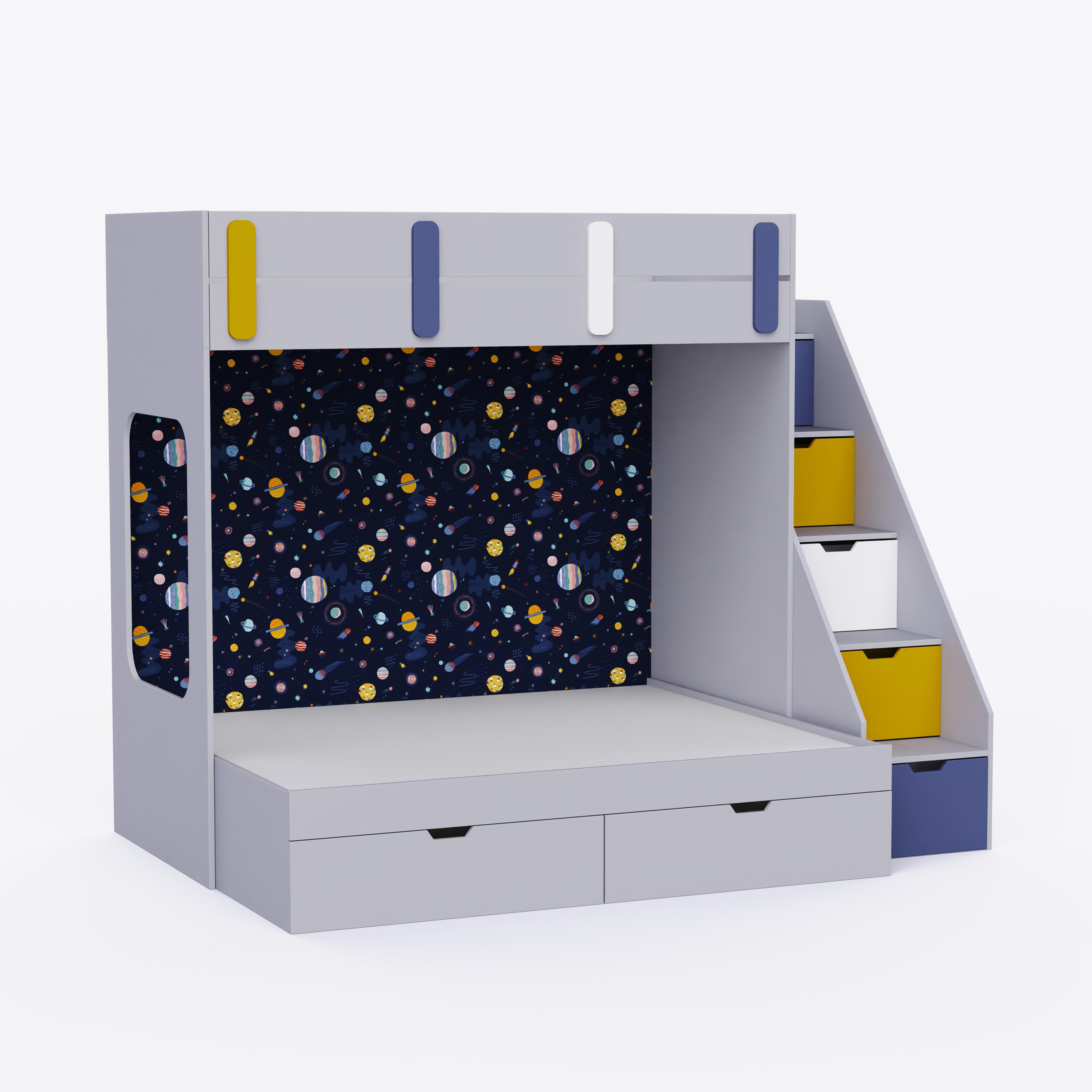 Pattern Dreams Bunk Bed  6X5 (Drawers On Wheels) In Grey Colour