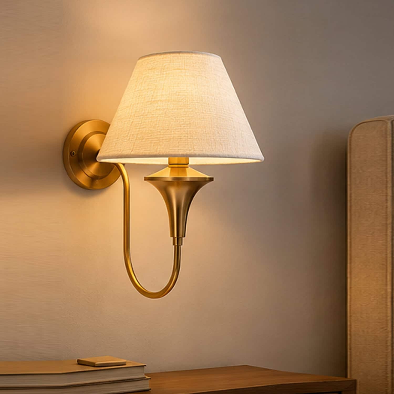 Devansh Metal Electric Wall Light in Antique Gold Colour with White Shade Count of 2 Lights