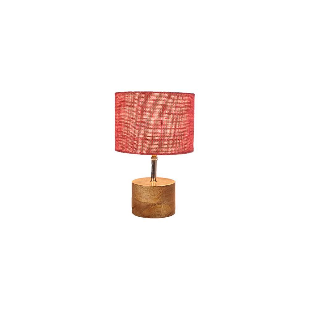 Hurst Pink Natural Fiber Shade Table Lamp with Natural Wooden Base