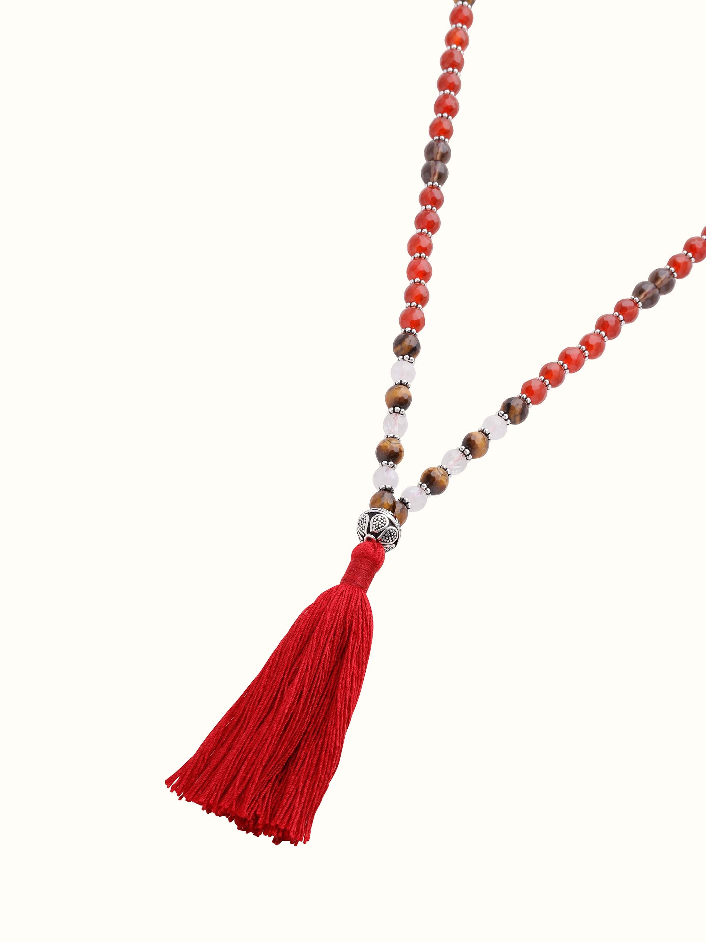 Top view of mala with bold earthy stones reflecting natural beauty and healing energy