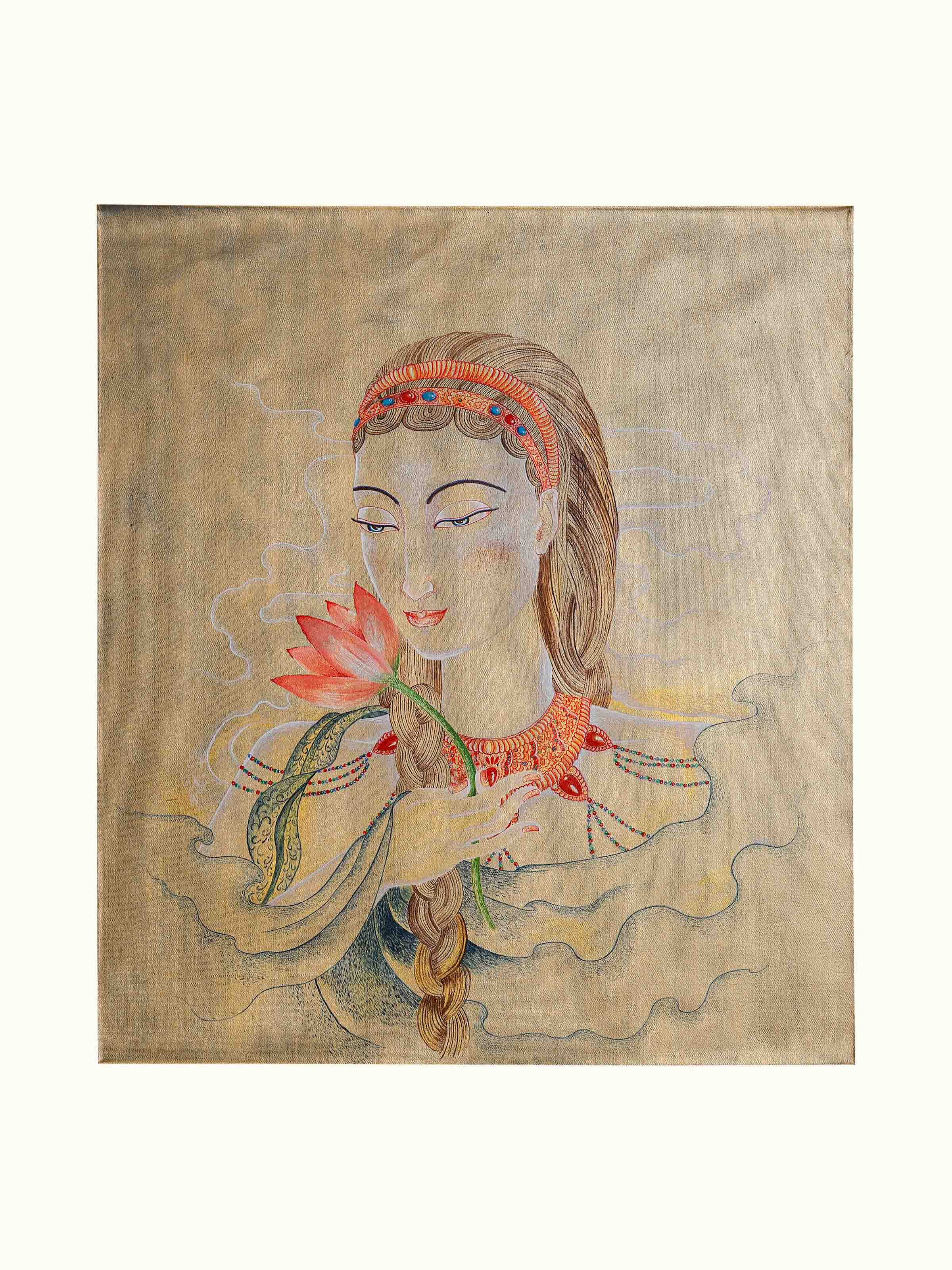 The Lady with Lotus Thangka Painting