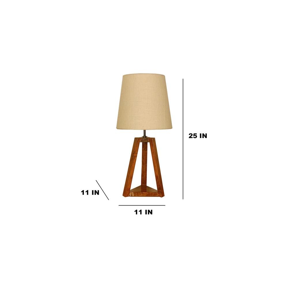 Vantage Brown Wooden Table Lamp with White Jute Lampshade