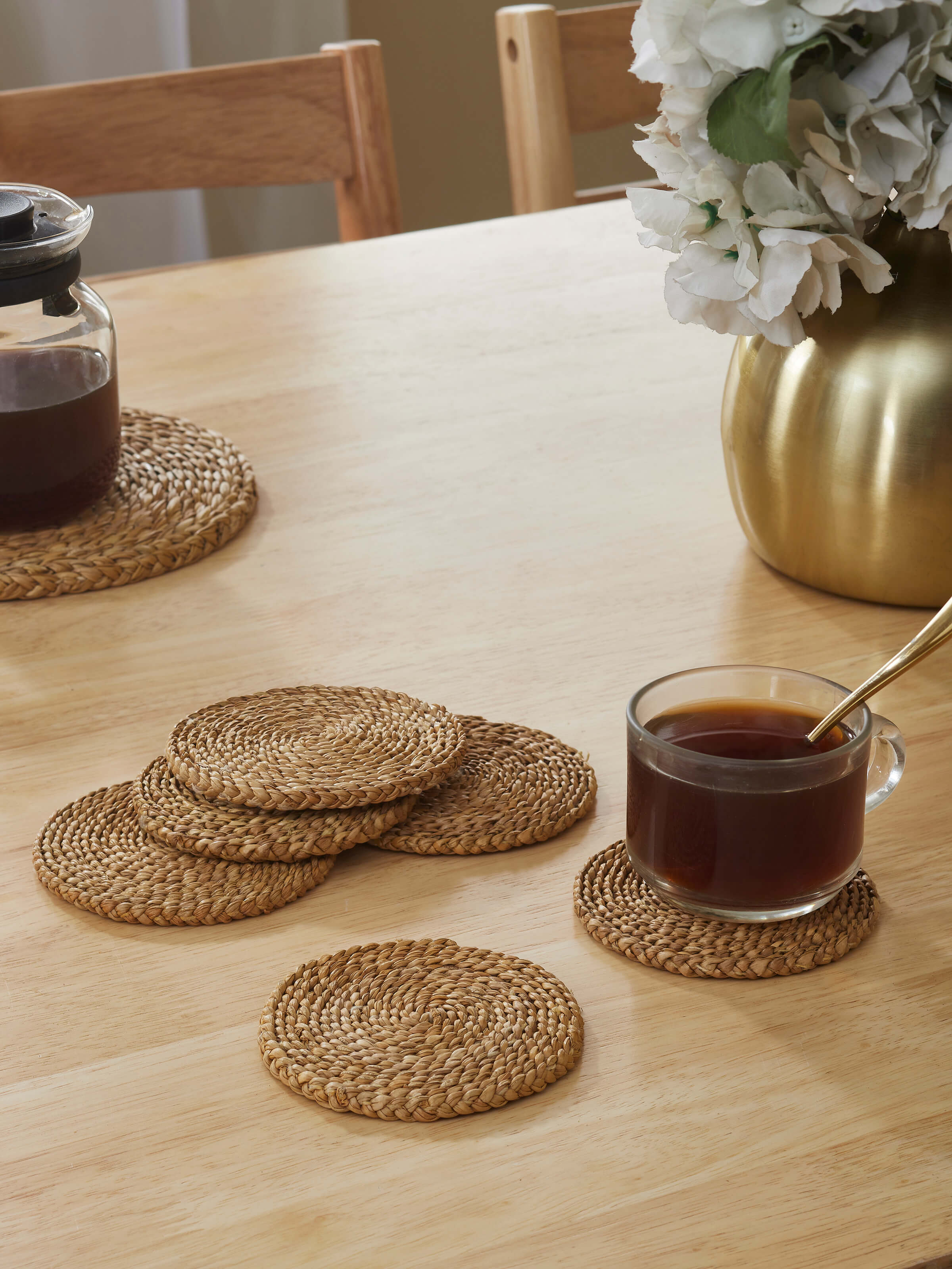 Vritti Brown Solid Oval Natural Fibre Hogla Pata Coaster (6 Pcs)