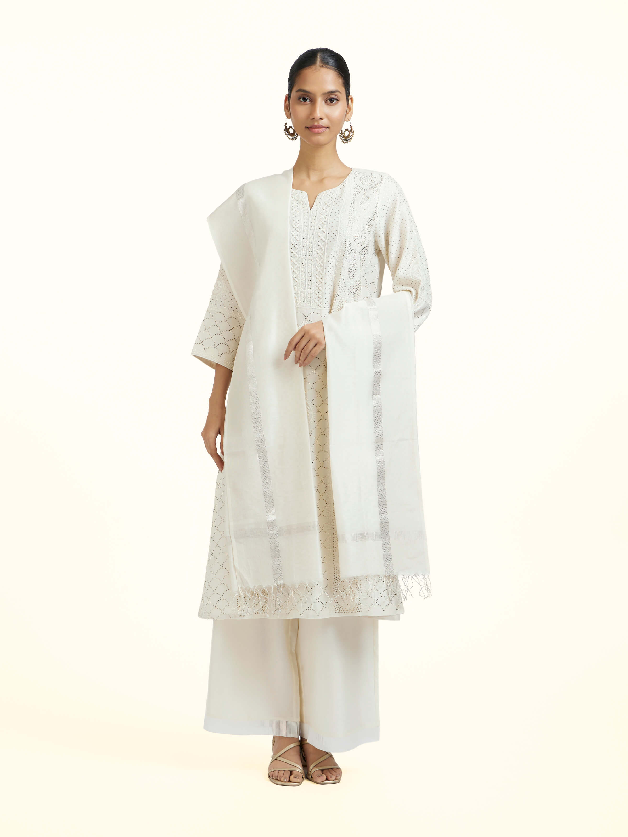 Off-white Cotton Silk Handloom Zari Dupatta