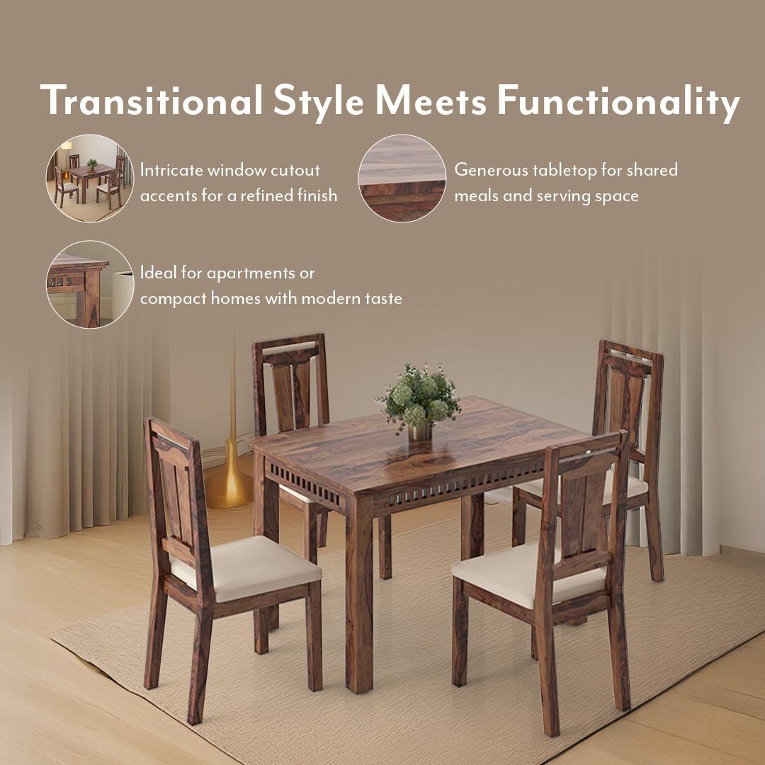 Fidora 4 Seater Dining Table In Teak Finish