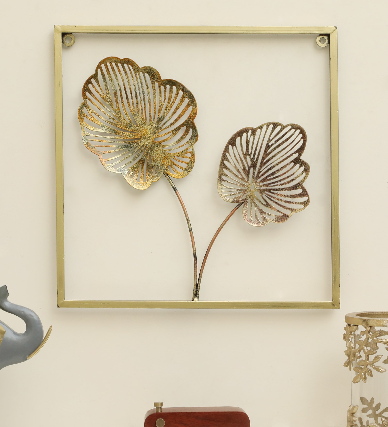 Two Leaf Abstract Metal Wall Decor in Multicolor Set of 1