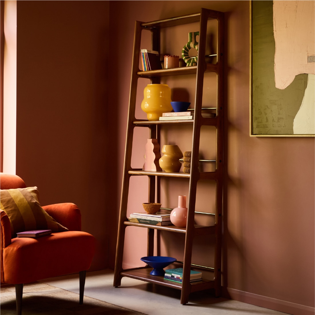 Noah Solid Wood Bookshelf in Teak Finish - Orange Tree