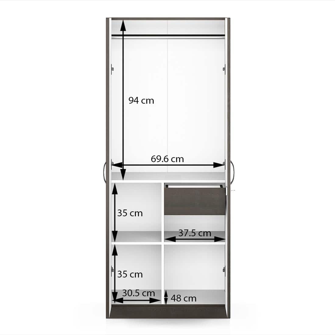 Zoey Engineered Wood 2 Door Wardrobe With Mirror in Dark Wenge Finish