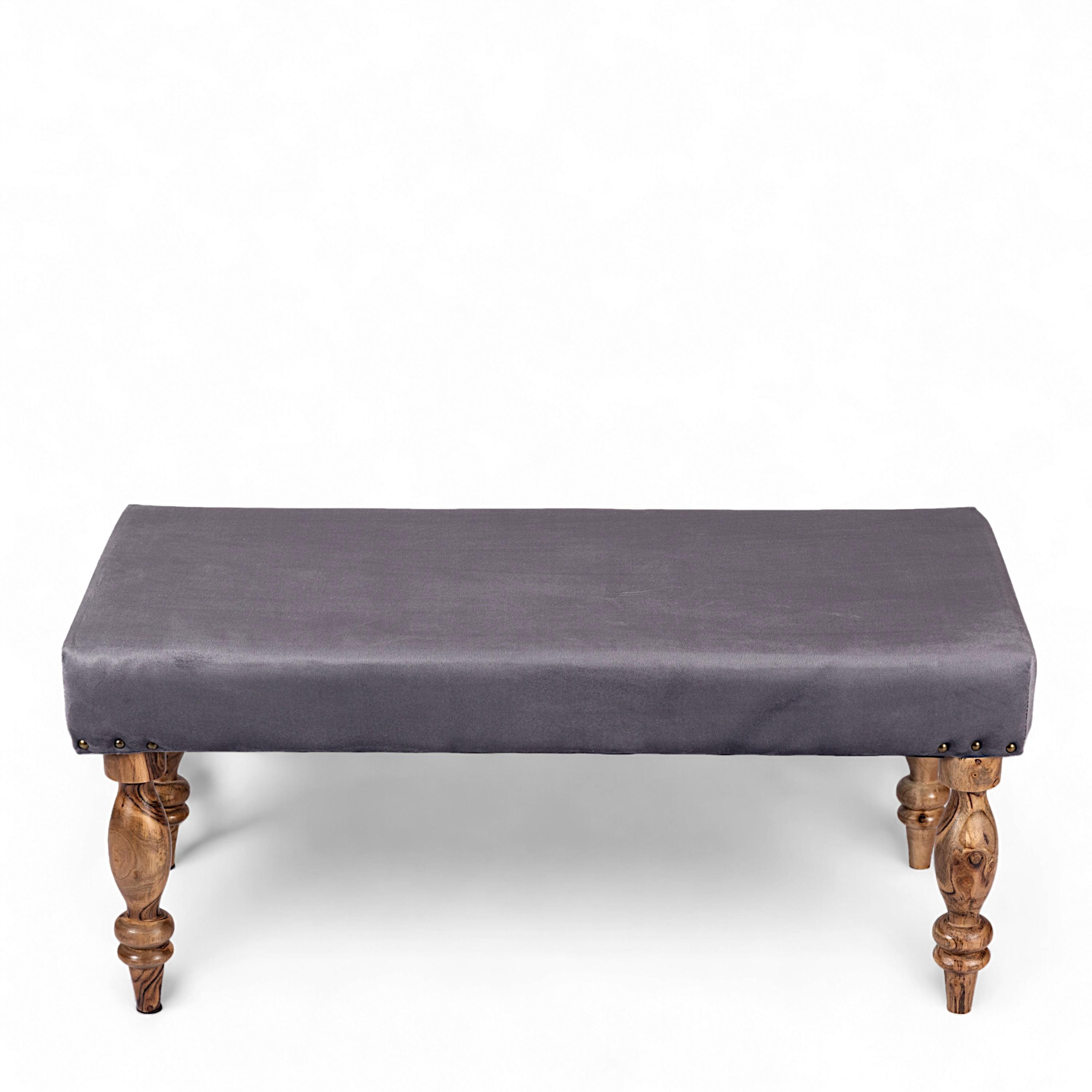 Bestone Sheesham Wood Accent 2 Seater Bench In Iron Grey Velvet