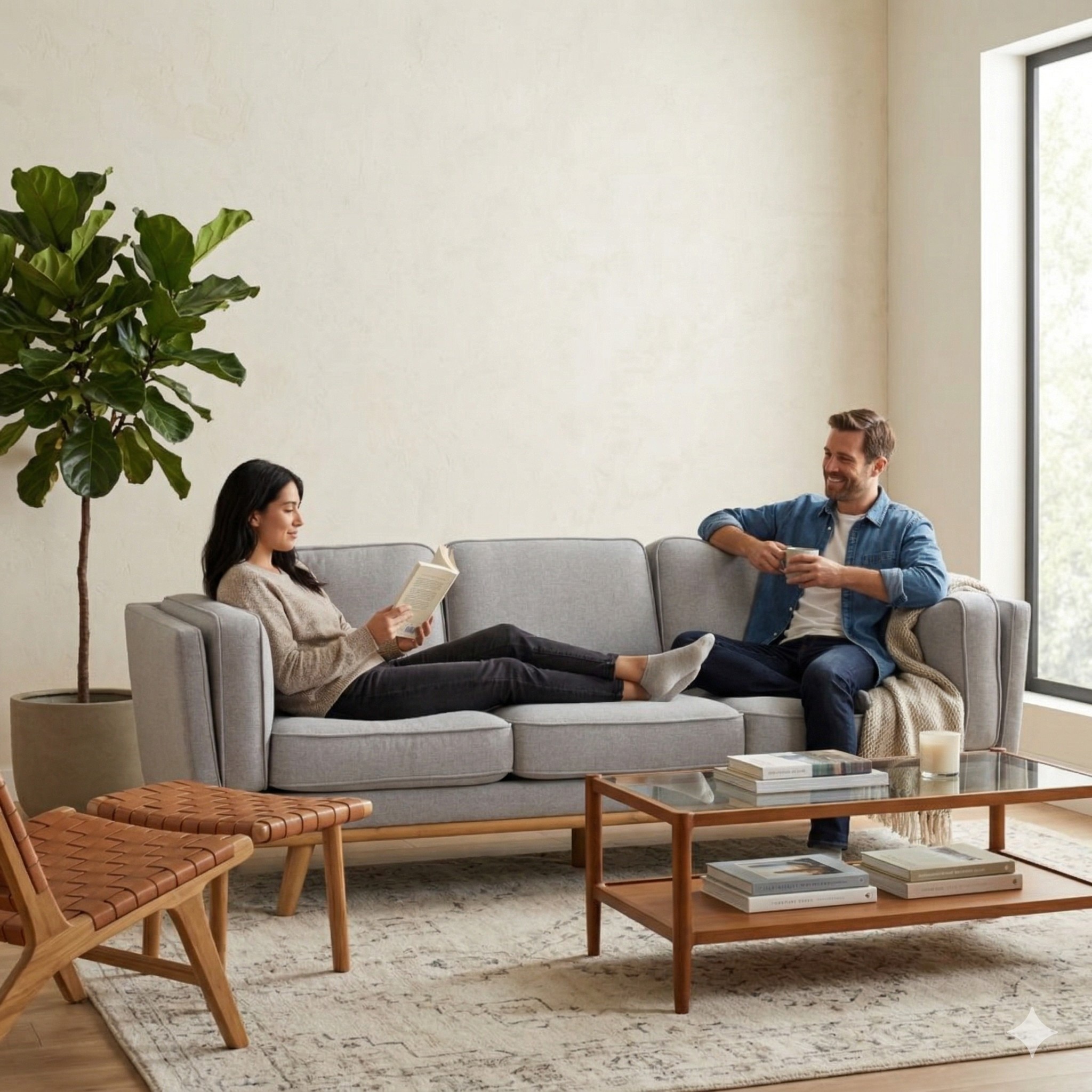 Scandinavian Civic Three Seater Sofa Grey Natural Wood Finish - Nestnordic