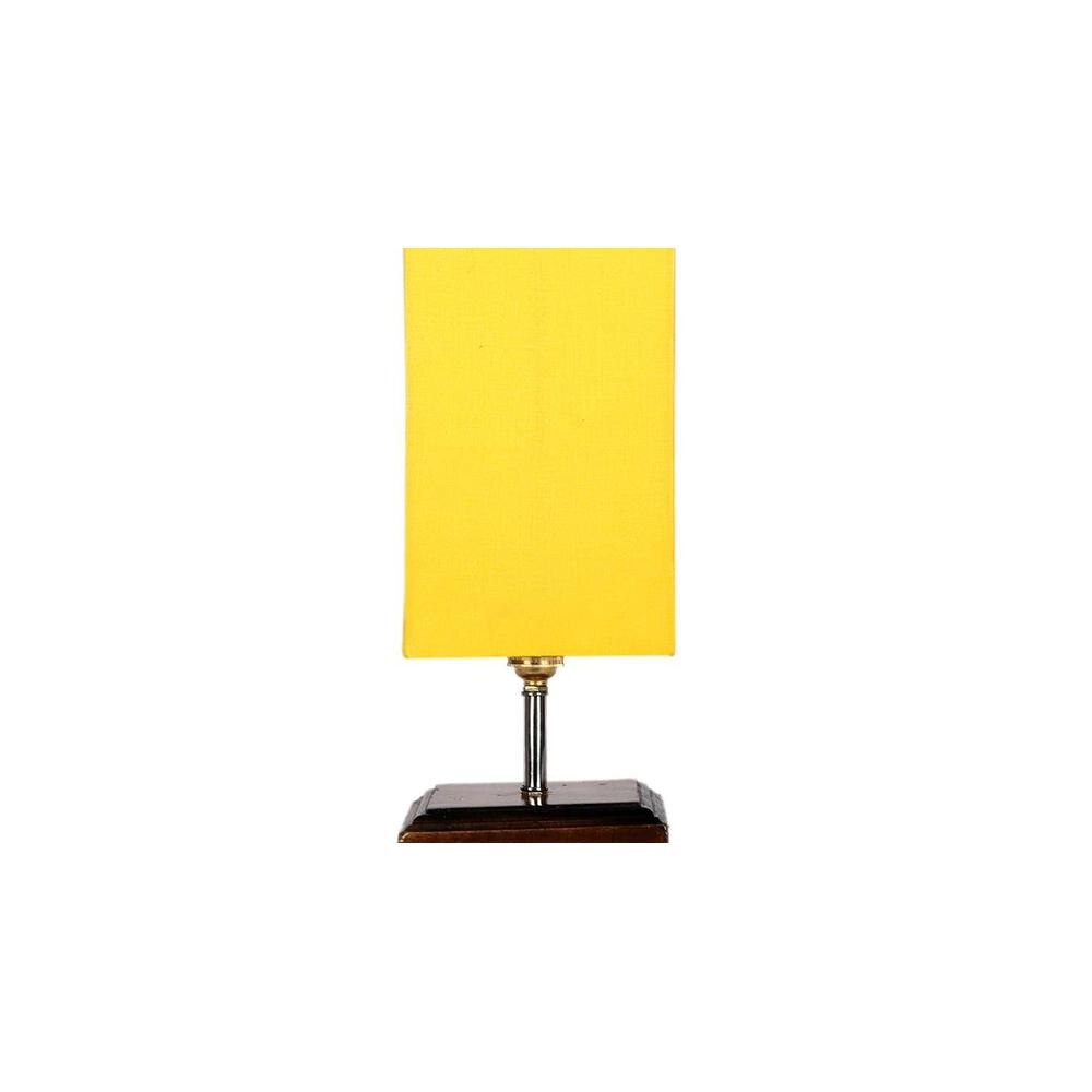 Ellison Yellow cotton table lamp with Square Brown Wood Base
