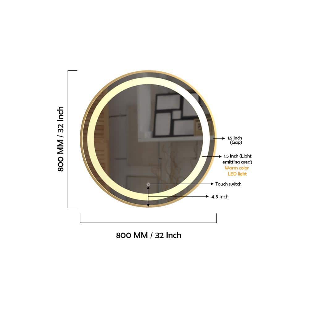 Aluminium LED Circle Decorative wall mirror by elegant arts and frames (Mirror size 800 mm)