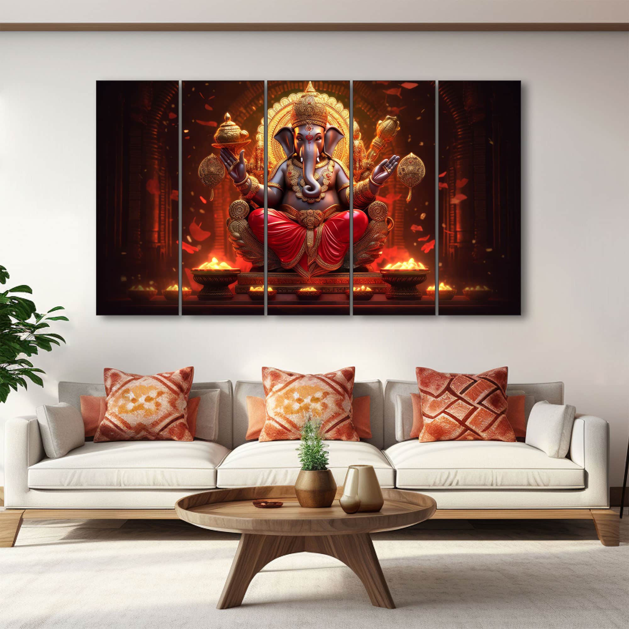 The Castle Decor Lord Ganesha Wall Painting Wooden Framed 27x48 Inch (Style 26) - The Castle Decor