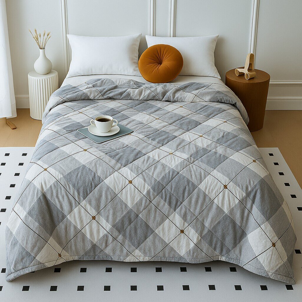 White& Grey Geometric 300 Cms Cotton Double Bed Size Comforter From Threads