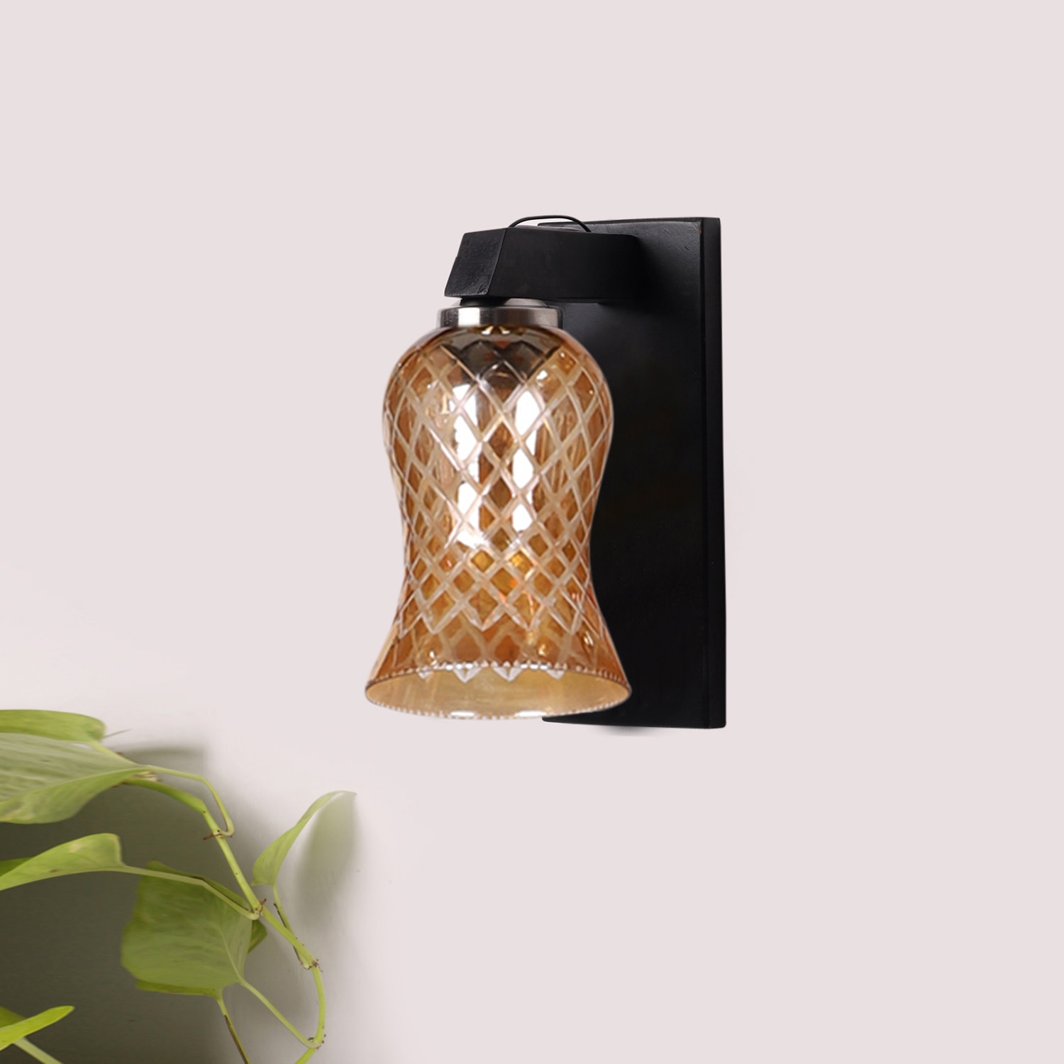 Devansh Solid Wood Electric Wall Light in Brown Colour with Lavender Shade Count of 1 Light - Devansh