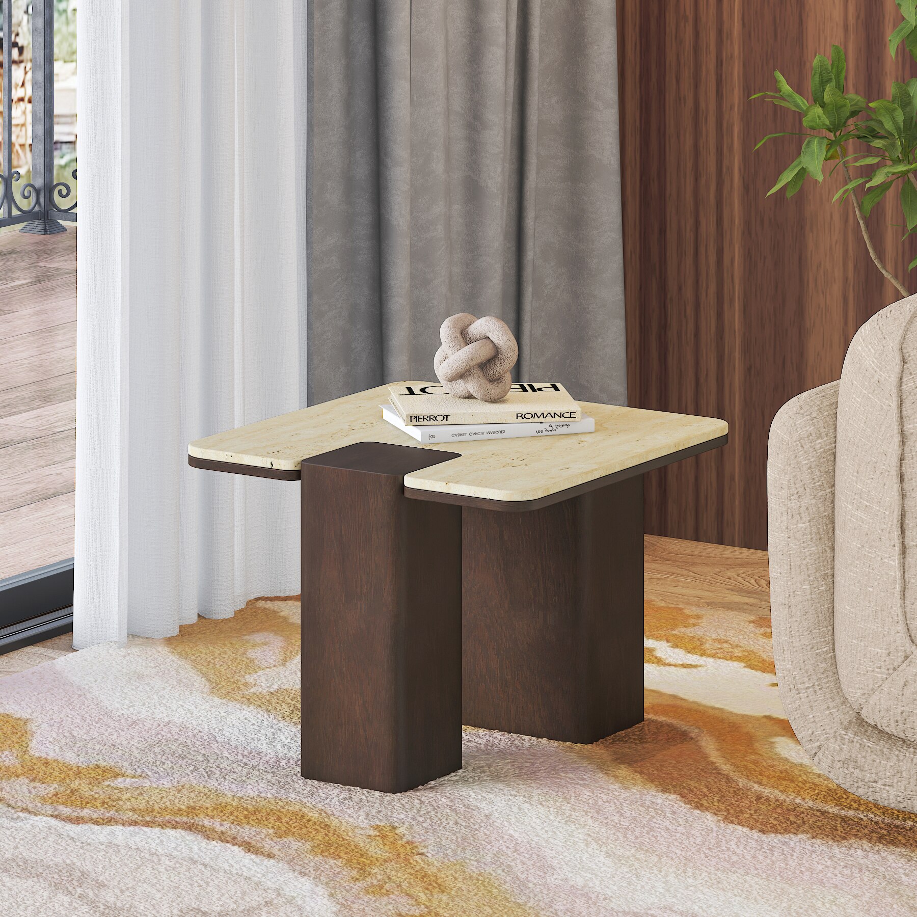 Muro Marble Side Table In Danish Walnut Finish