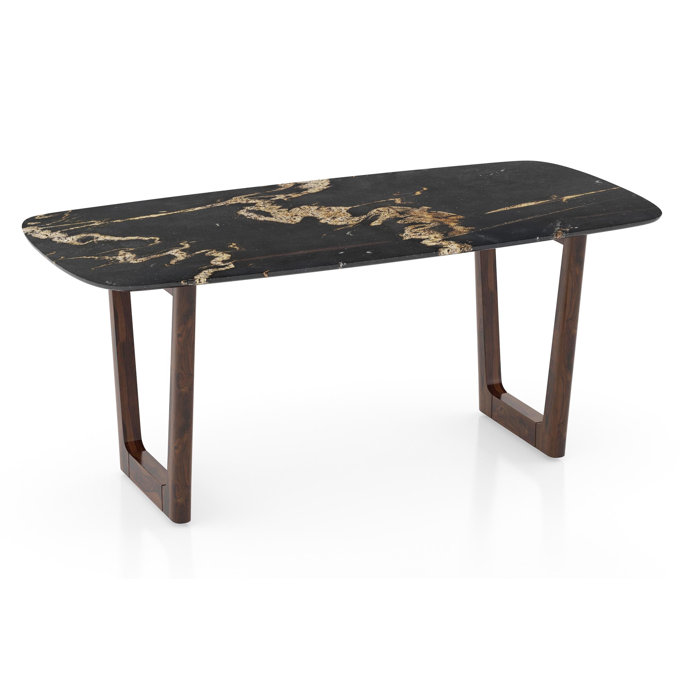 Adria Karara Quitese Top Dining Table With Set Of 6 Ludo Dining Chairs (Colour- Tan Leatherette, Finish- Carara White)