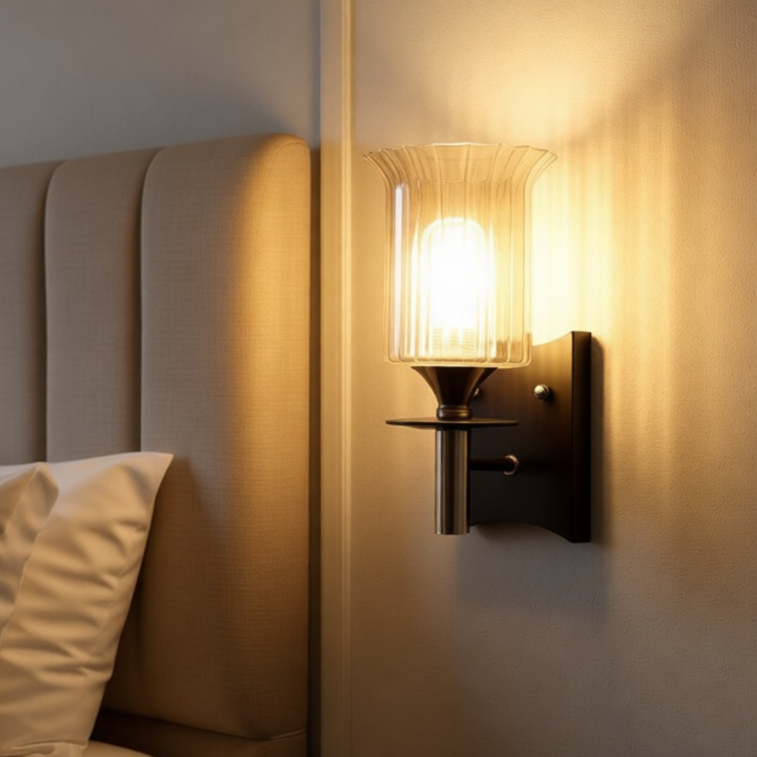 Eliante Wooden Wall Lights Mild Steel, Wood & Glass Material Brown, Gold & Champaign Finish