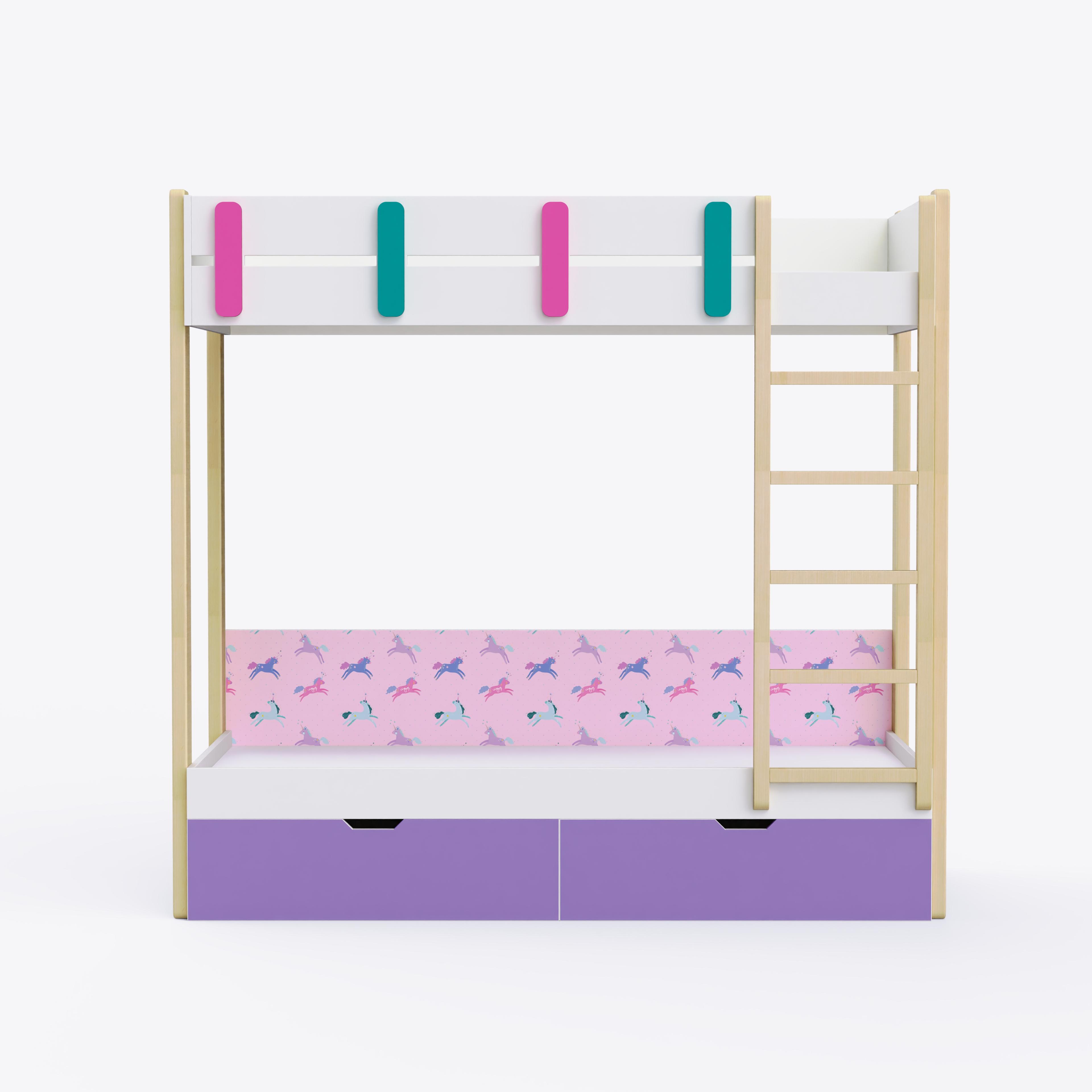 Pine Tree Single Size Bunk Bed In White & Pink Colour