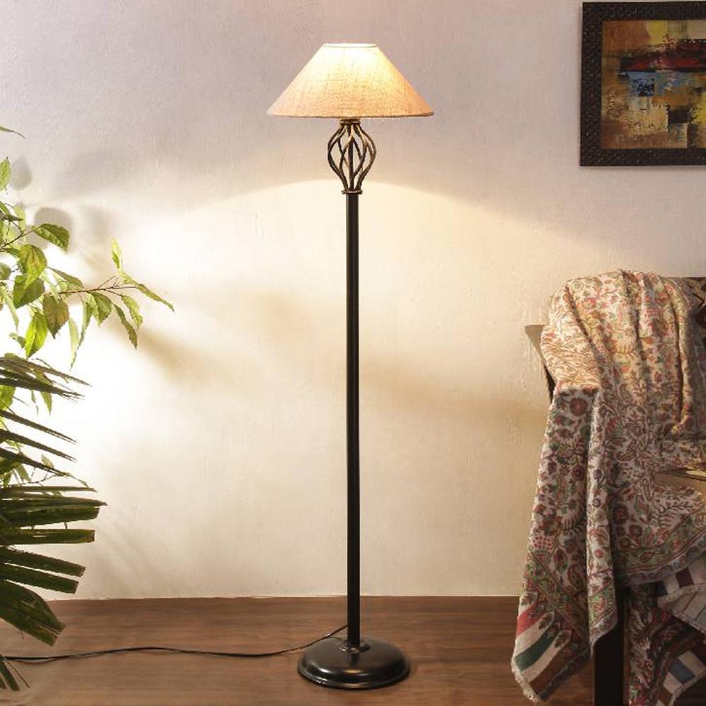 Asa White Natural Fiber Floor Lamp with Black Iron Base - Devansh