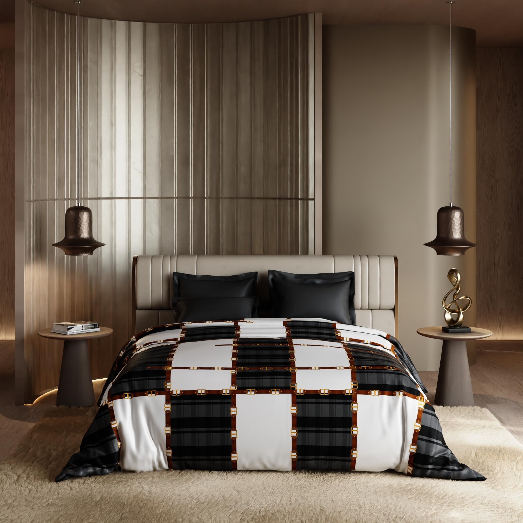 Stoa Paris Satin Comforter, 300TC Comforters for King Size Bed or King Black-White Grey - Stoa Paris