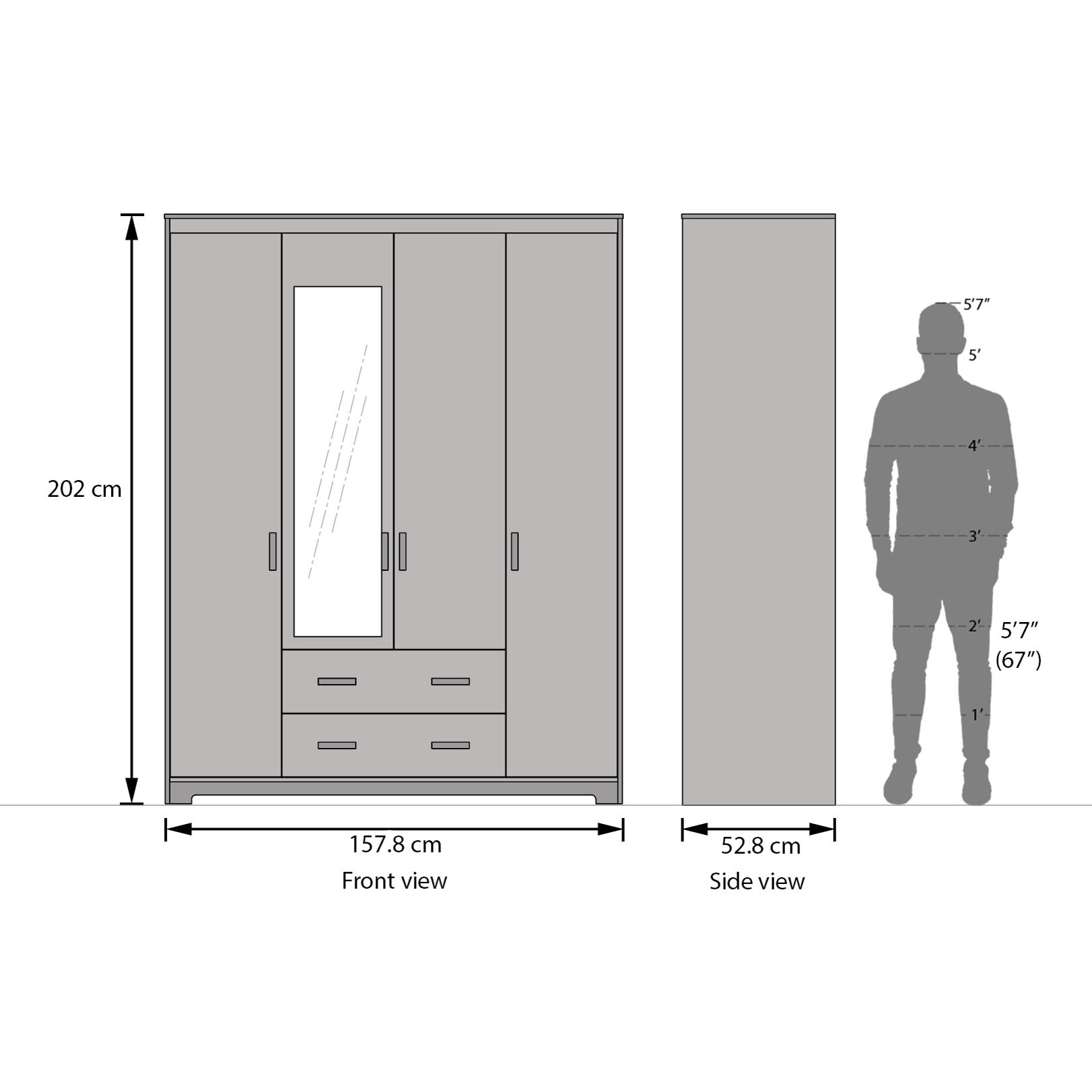 Hilton 4 Doors 2 Drawers Wardrobe With Mirror and Lock - Chestnut Acacia