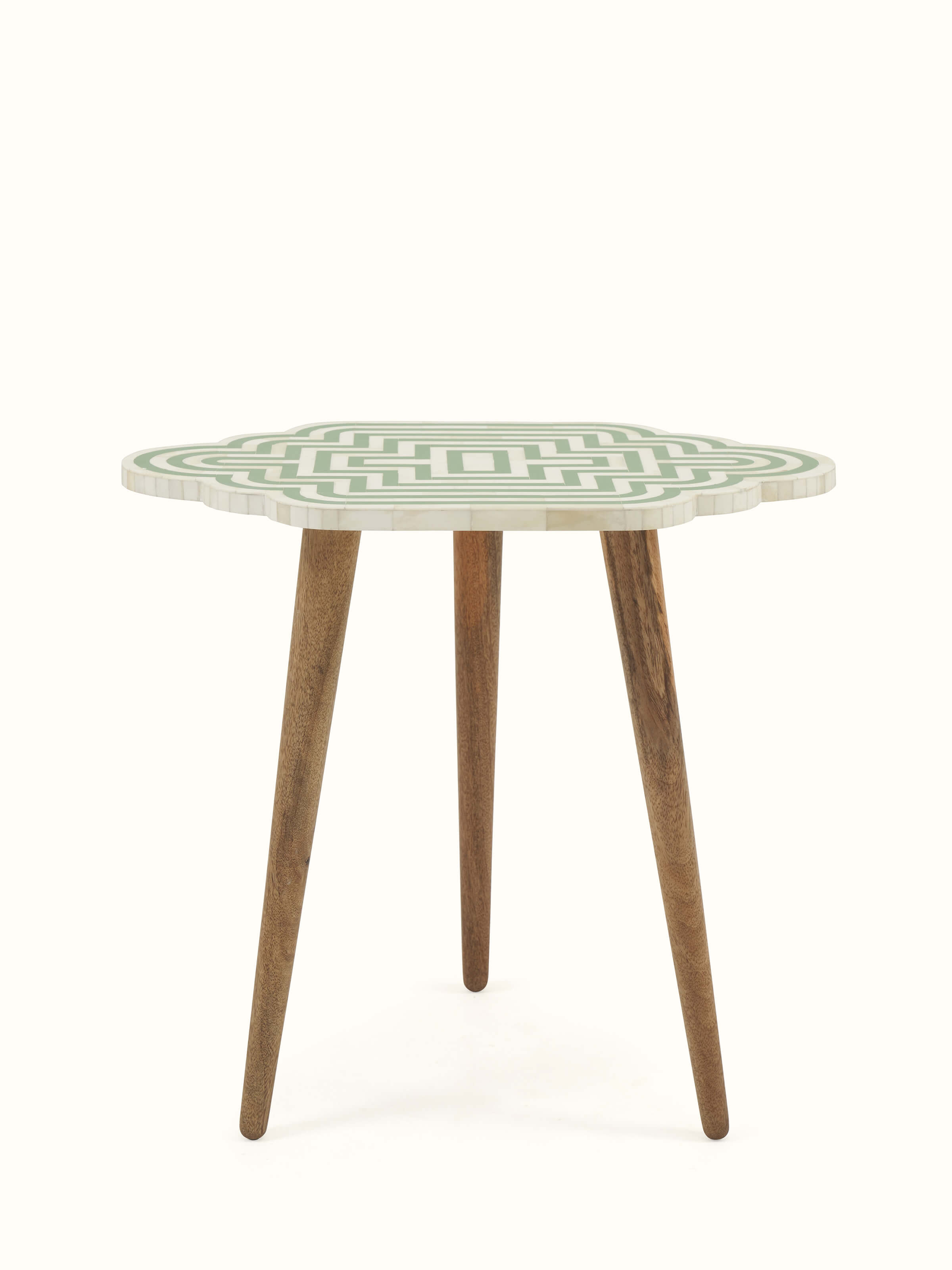 Front view of Grey Acacia Wood Bone Inlay Nesting Tables (2 Pcs) emphasizing the elegant bone inlay work and modern design.