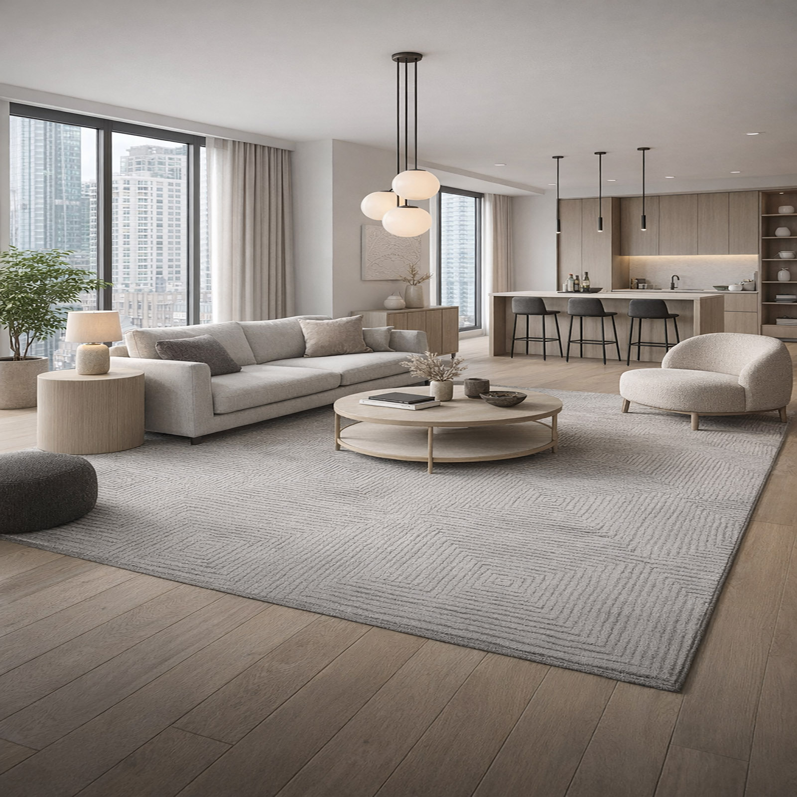 Geo Spiral Wool Rectangle Carpets Hand Tufted in Grey Colour - The Woven Legacy