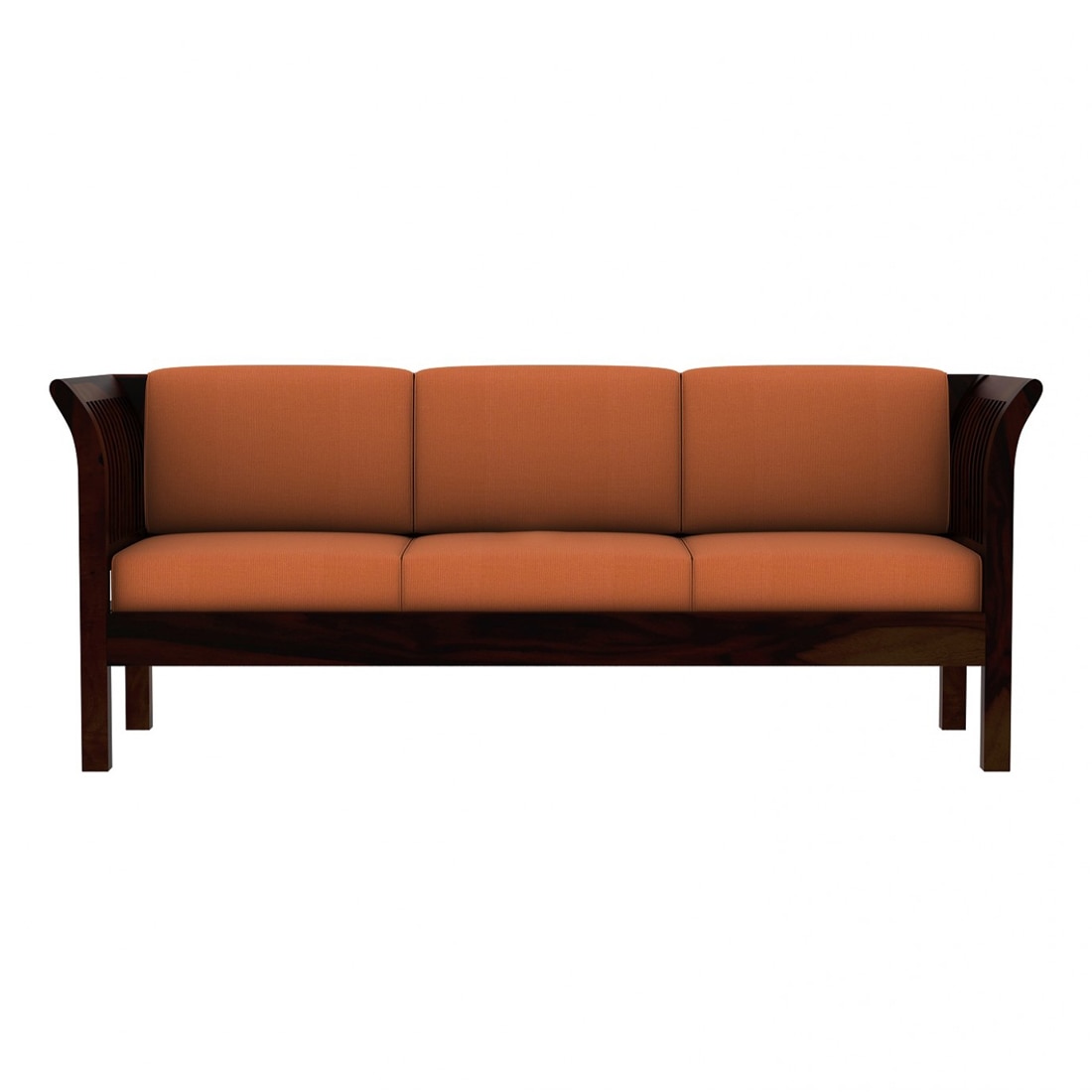 Haveli 3+1+1 Seater Wooden Sofa (Orange Colour, Walnut Finish)