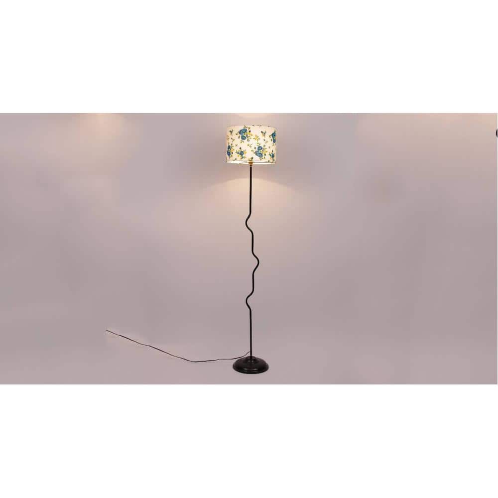 Poppy Multicolour Fabric Floor Lamp with Black Iron Base