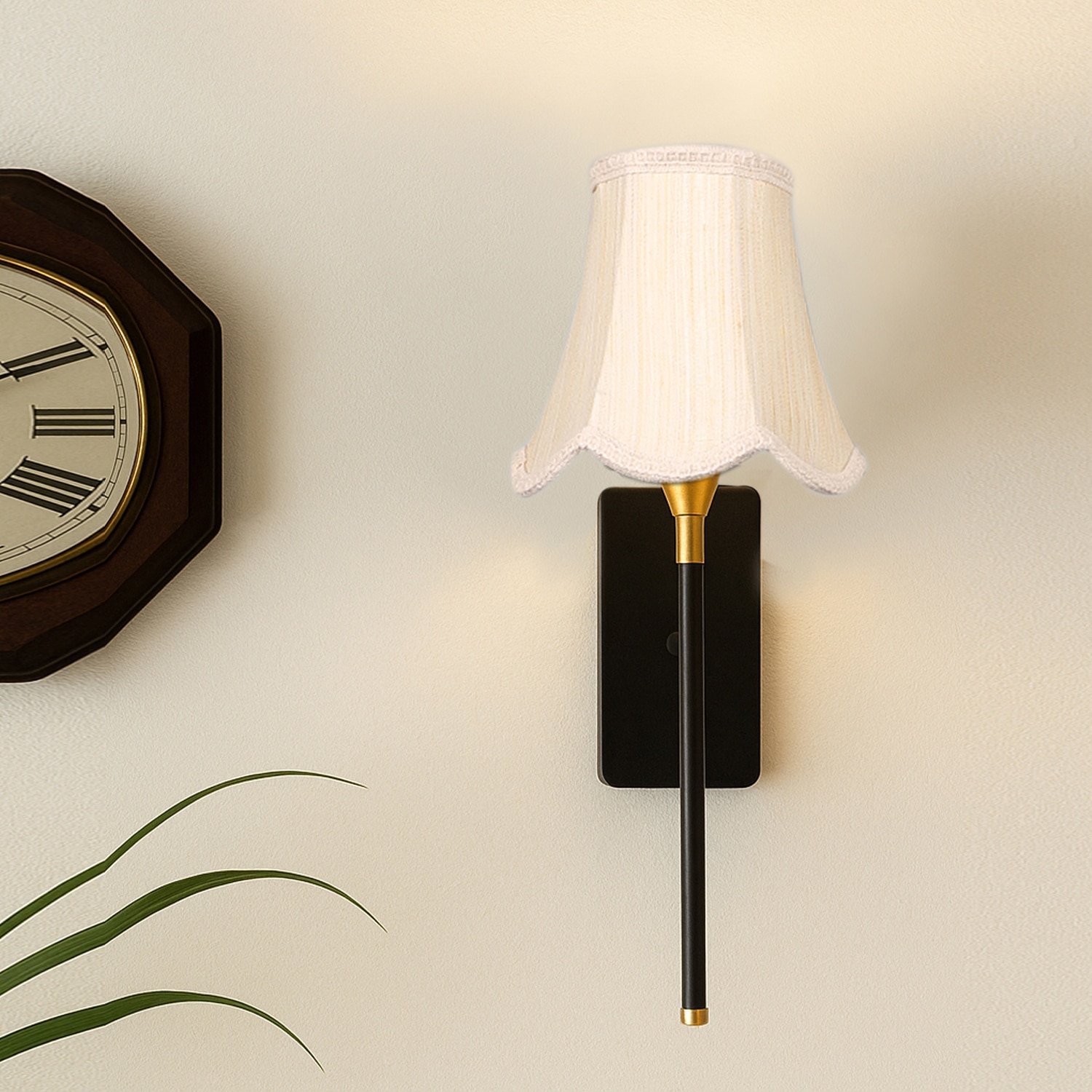 Devansh Metal Electric Wall Light in Black Colour with Off-white Shade Count of 1 Light - Devansh
