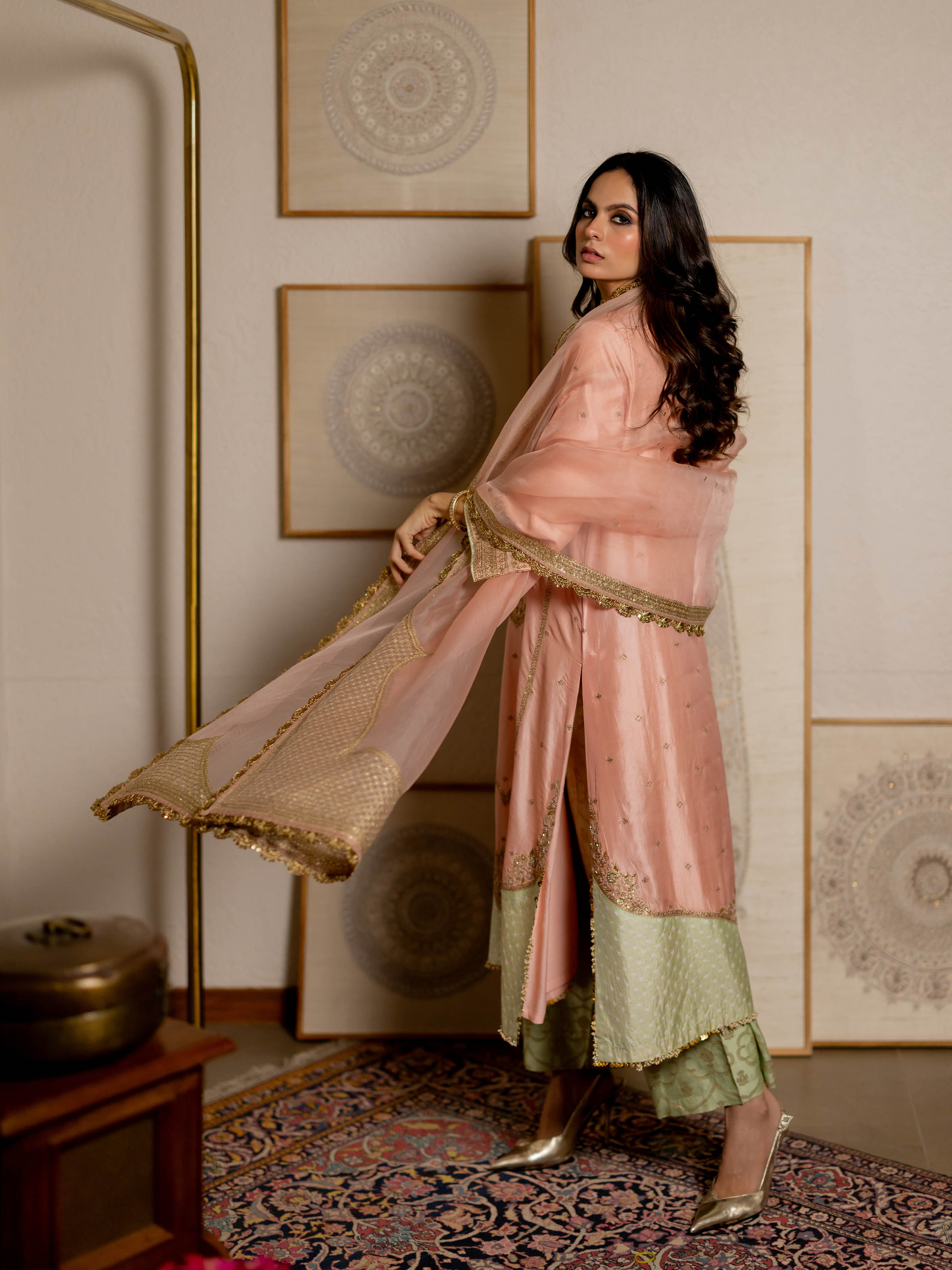 Back view of the Off-white Silk Brocade Handloom Banarasi Saree