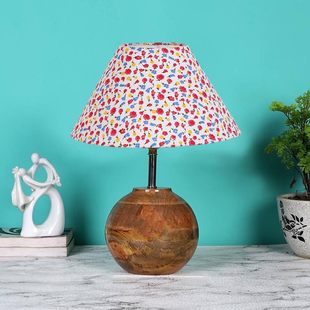 Multicolor cotton with Natural Wood Table Lamp -3 - Devansh