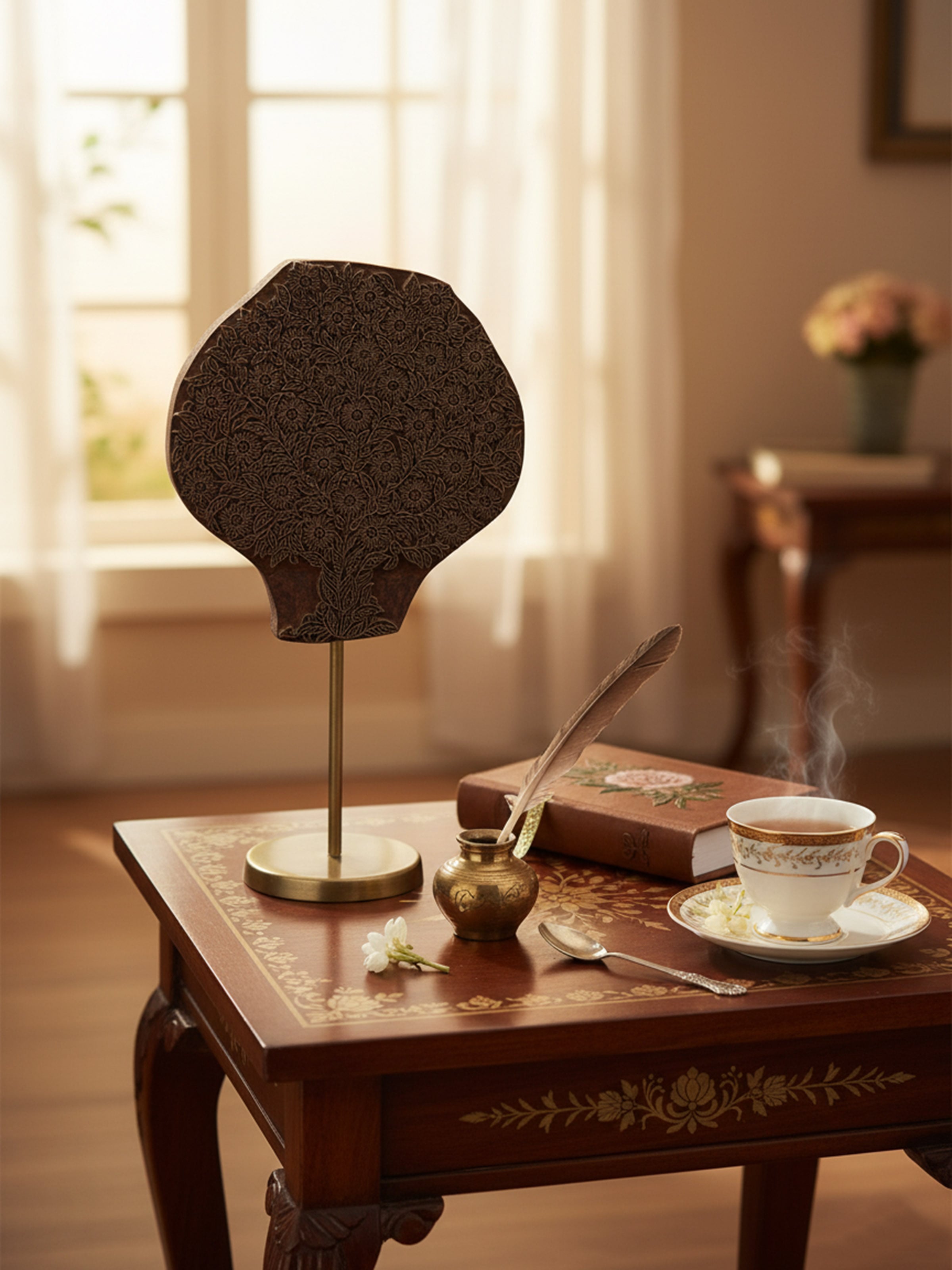 Lifestyle view of Sheesham Wood Carved Tree Wooden Block