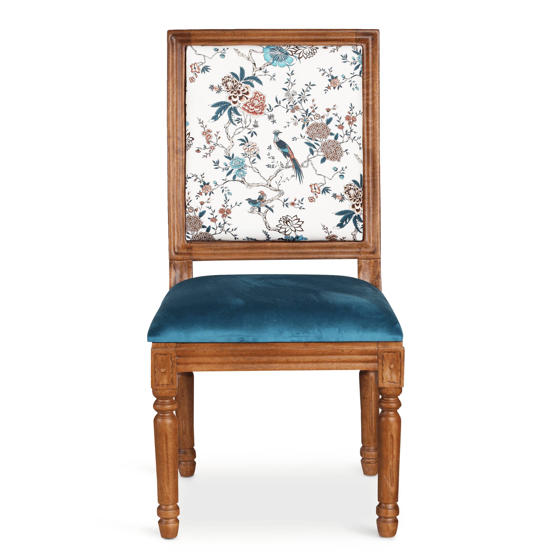 Globally Indian Sheesham Wood 4 Seater Dining Table Set With 4 Solid Wood Upholstered Chairs –  In Blue Color