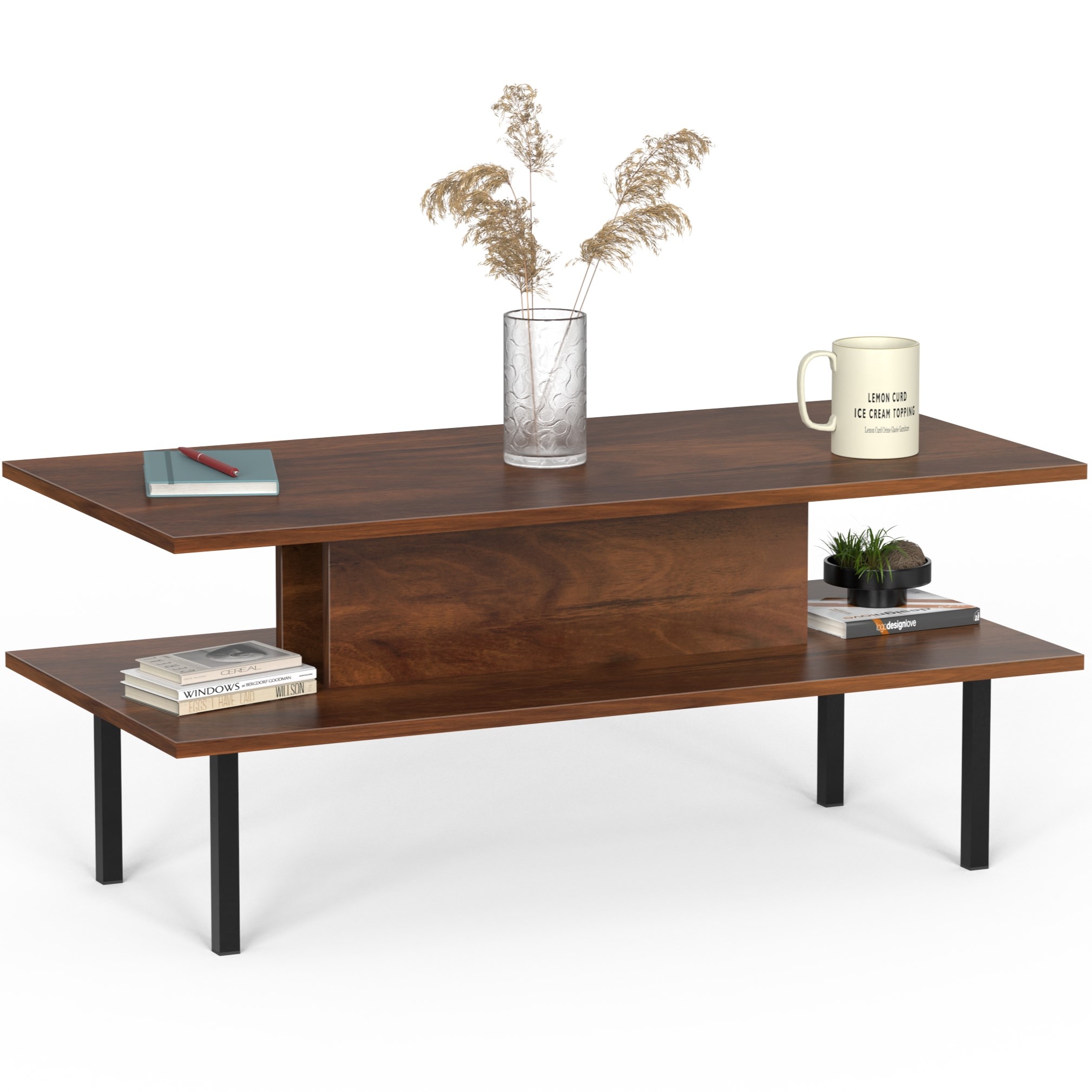 BLUEWUD Eatame Standard Engineered Wood Coffee Center Sofa Tea/Teapoy Console Table for Sofa Set Living Room Home Hall (Brown Maple)