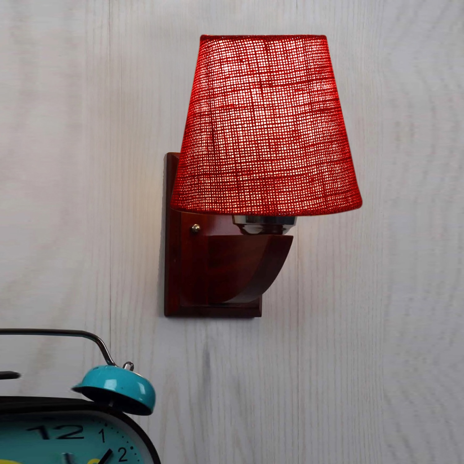Devansh Solid Wood Electric Wall Light in Maroon Colour with Maroon Shade Count of 1 Light - Devansh