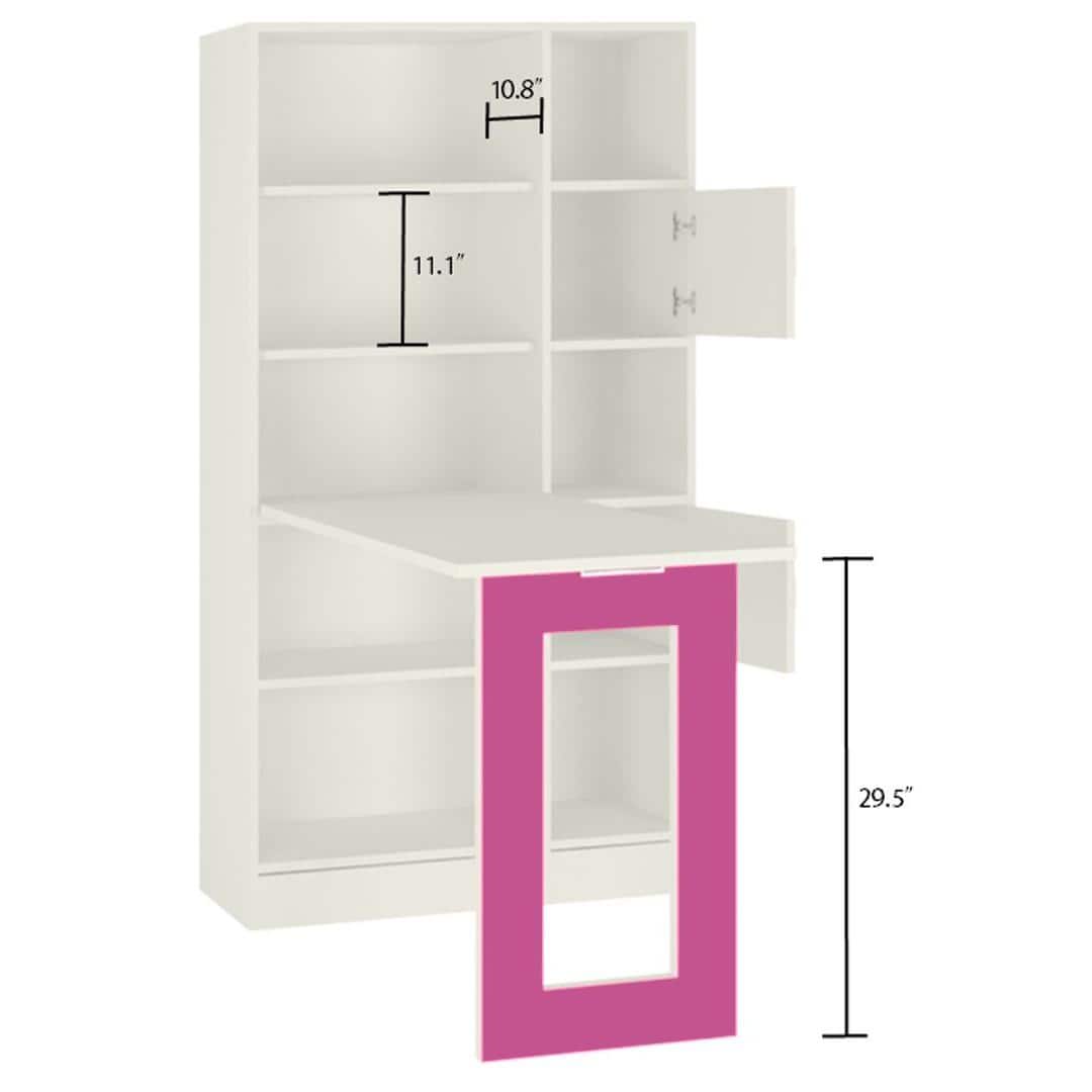 Aura Kids Folding Study Desk cum Large Bookshelf in Barbie Pink Colour