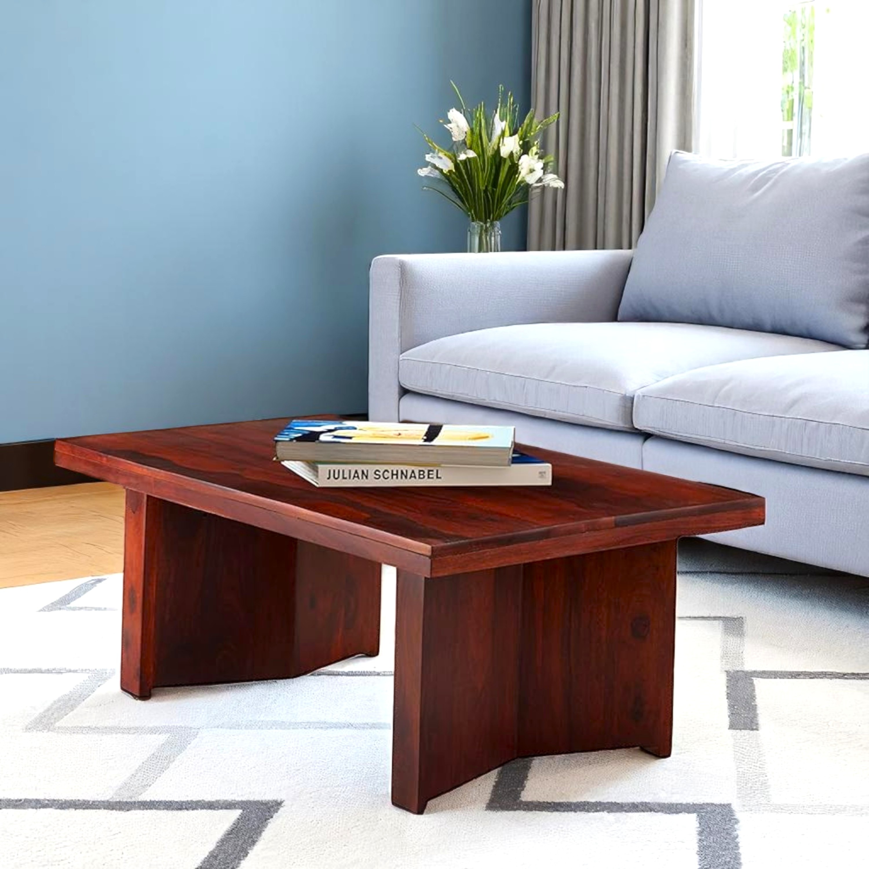 Kassel Sheesham Wood Contemporary Rectangle Coffee Table In Honey Finish