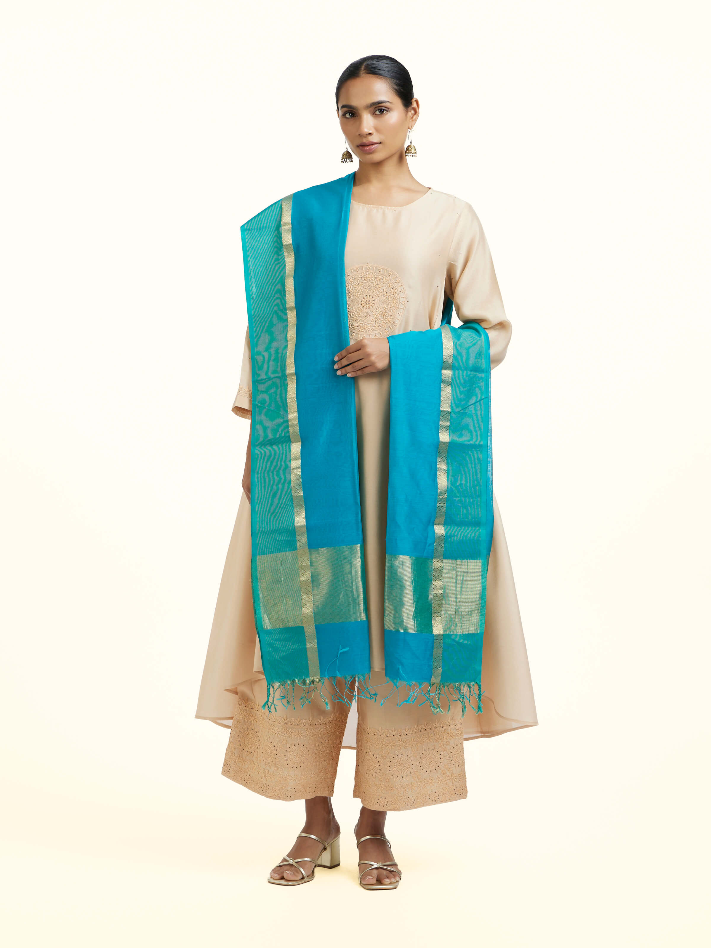 Blue Cotton Silk Maheshwari Zari Border Dupatta