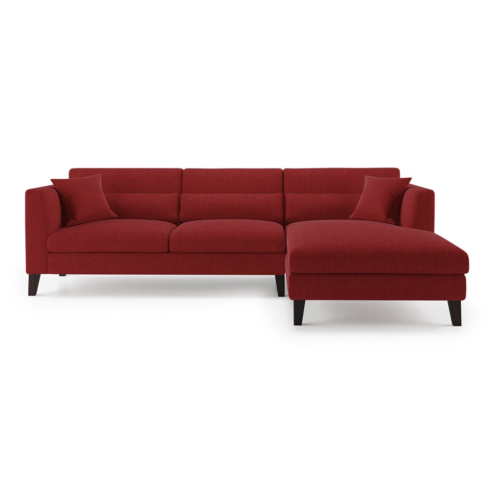 Lewis Sectional Sofa (Colour : Salsa Red, Cushion : Hard, Seater : Right Aligned 3 Seater + Right Aligned Chaise) - Urban Ladder