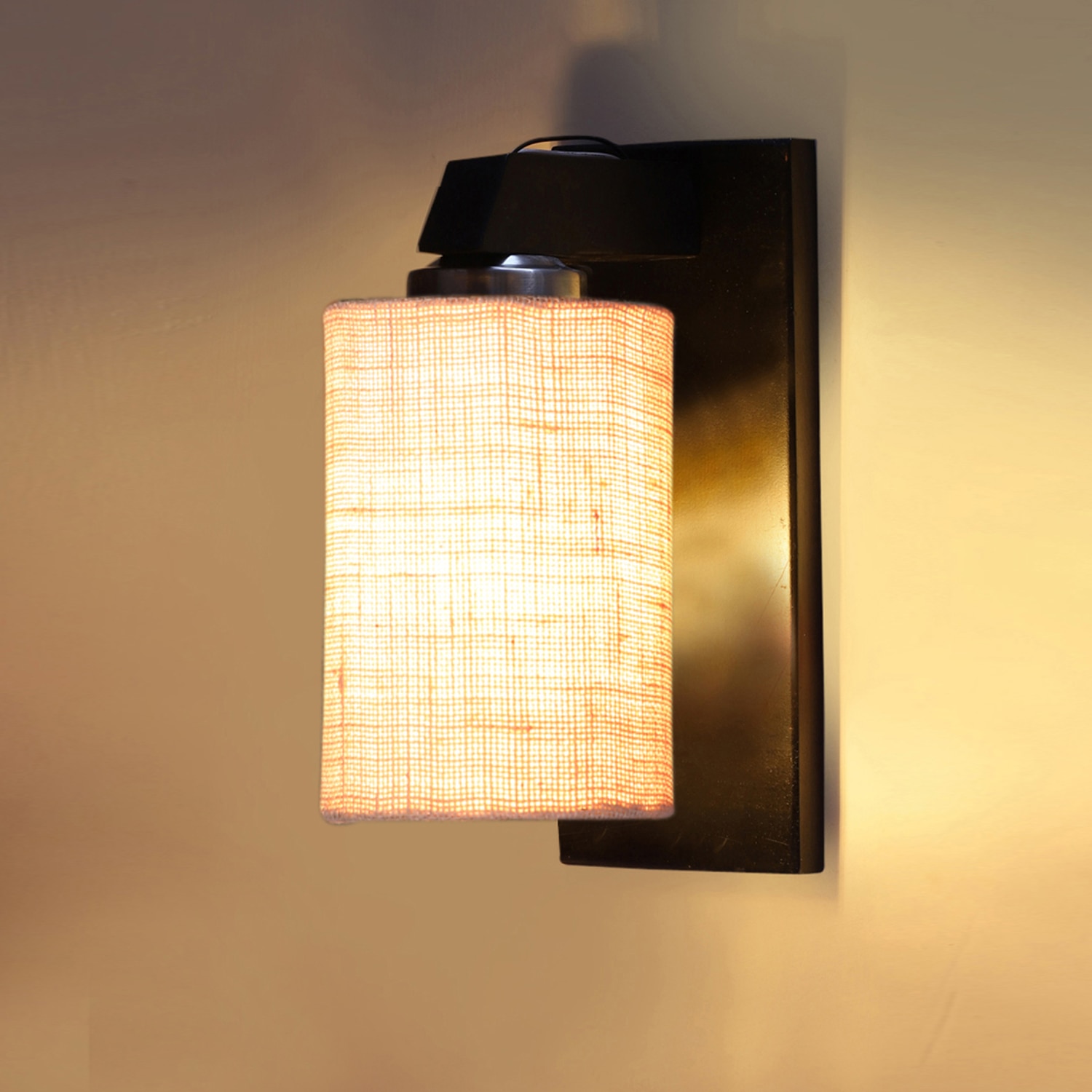 Devansh Solid Wood Electric Wall Light in Brown Colour with White Shade Count of 1 Light - Devansh