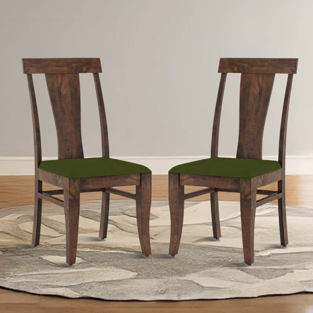 Fabio Dining Chair Set Of 2 In Colour Olive Green And Finish Danish Walnut
