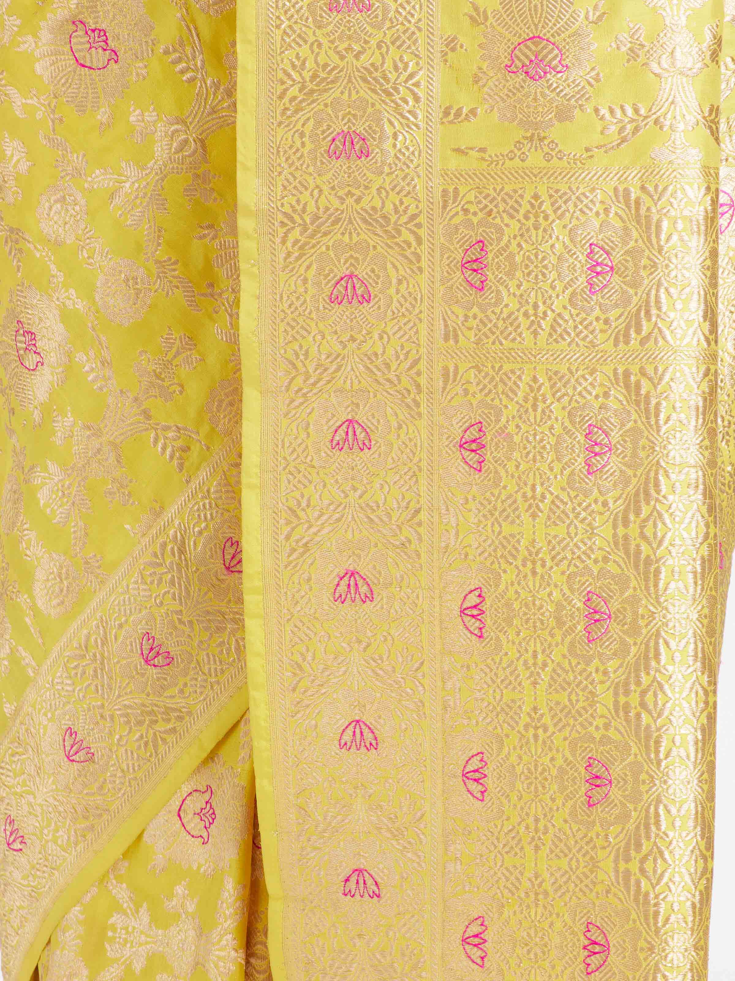 Yellow Mulberry Katan Silk Banarasi Saree