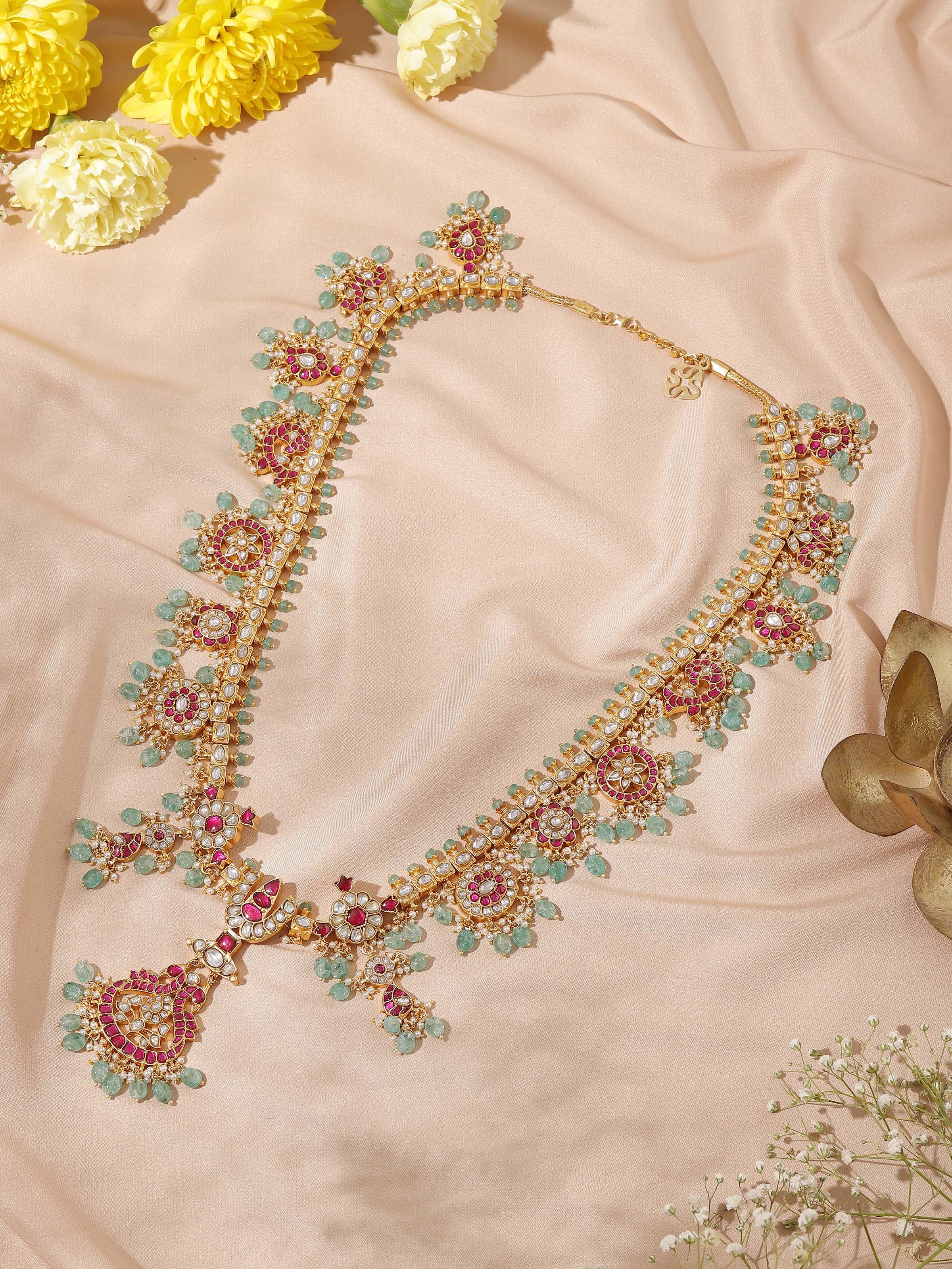 Silver smithing long necklace worn on neck – Swadesh