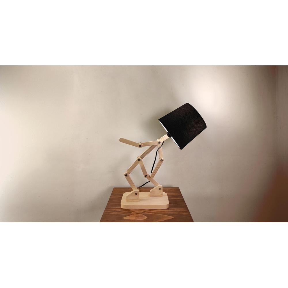 Moonwalker Beige Wooden Table Lamp with Black Fabric Lampshade