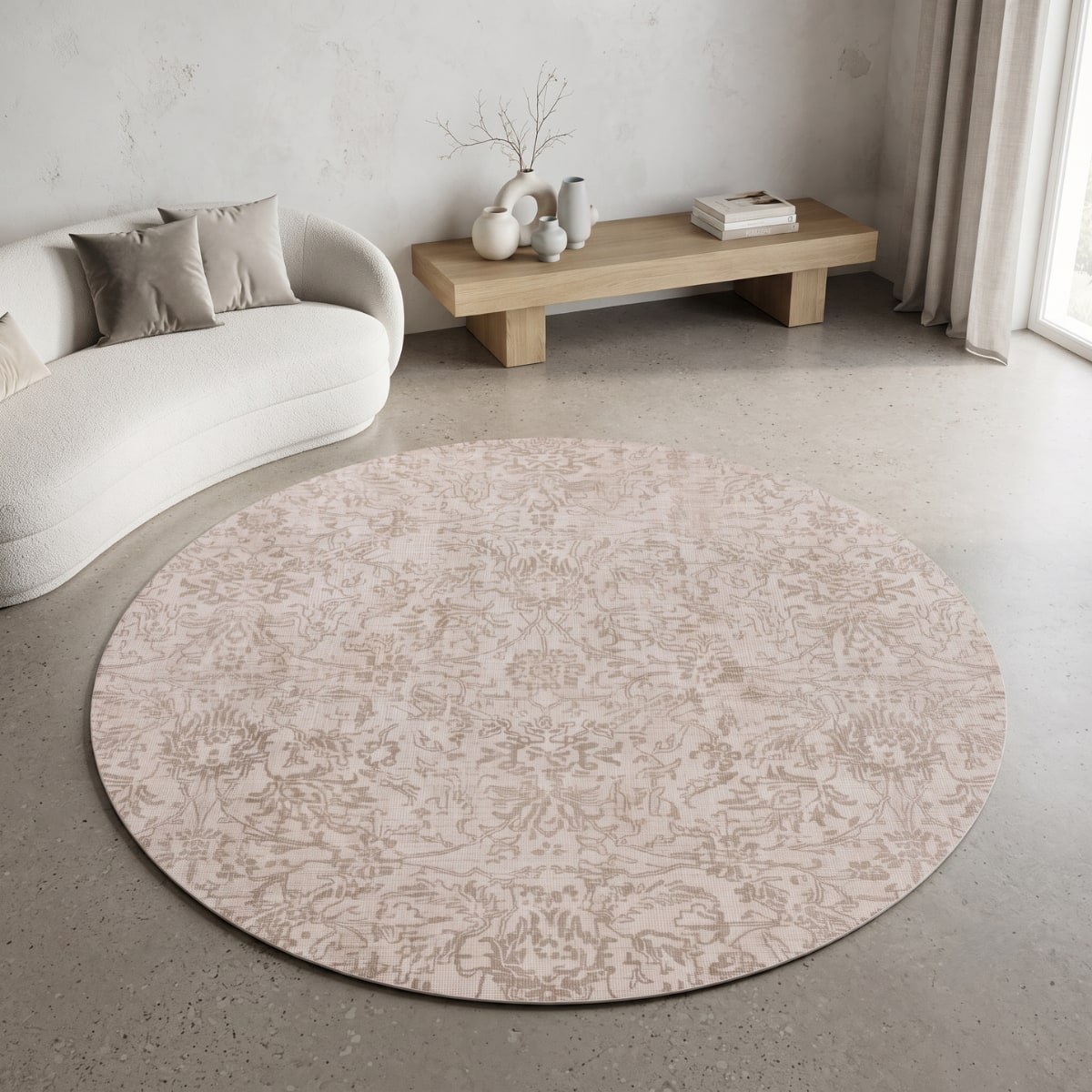Neulooms Handloom Knotted Reversible Flatweave Round Rug Wheat or Ivory 7ft