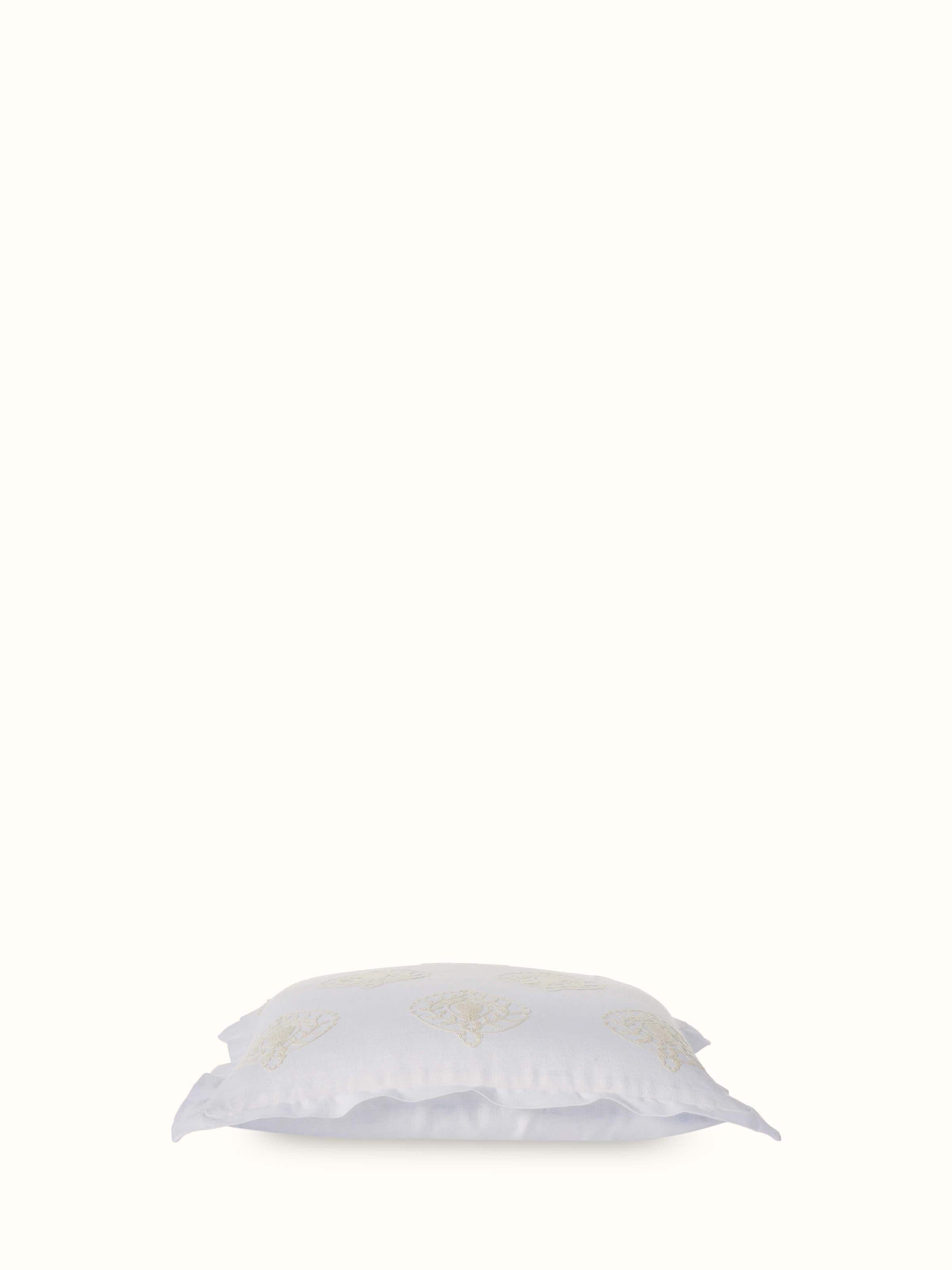 Razza Ivory Buti Linen Kashmir Chain Stitch Hand Embroidery Cushion Cover