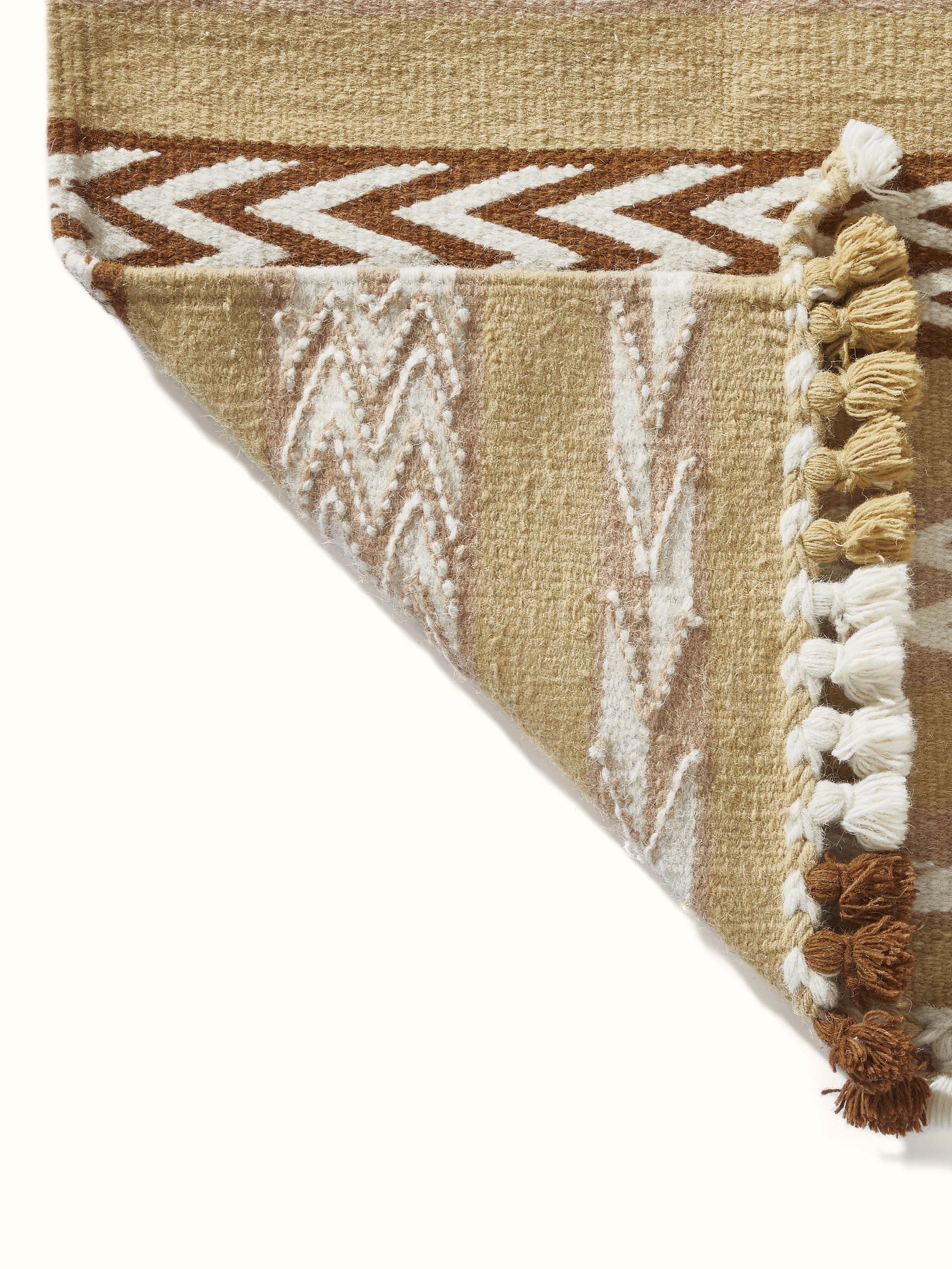 Bird’s-eye view of Chevron Stripes Yellow Gujarat Wool & Cotton Panja Dhurrie Kharad showcasing the full pattern.